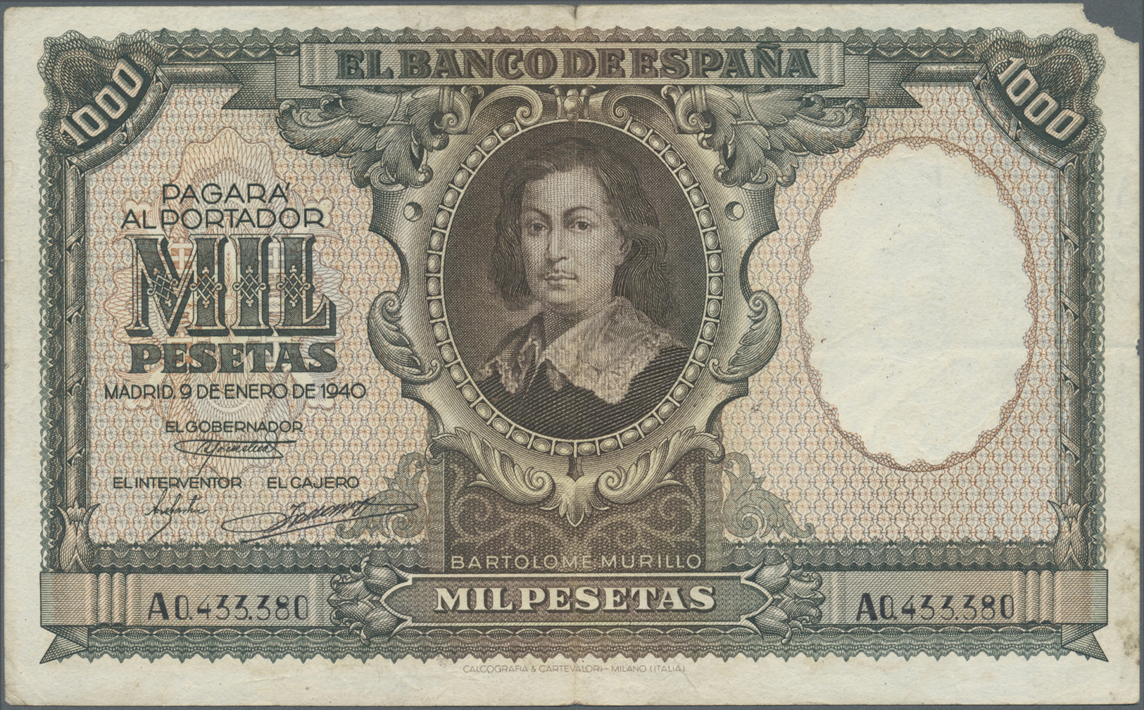 03000 Spain / Spanien: 1000 Pesetas 1940 P. 120, Used With Center Fold And Normal Traces Of Use, No Holes, A Missing Par - Autres & Non Classés