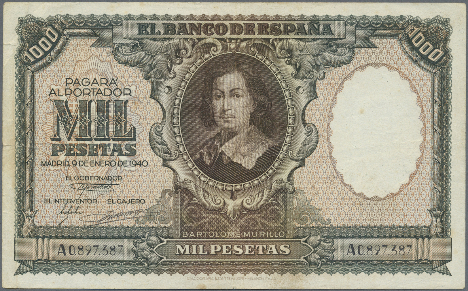03001 Spain / Spanien: 1000 Pesetas 1940 P. 120, Used With Several Folds And Some Border Tears, No Repairs, No Holes, St - Autres & Non Classés