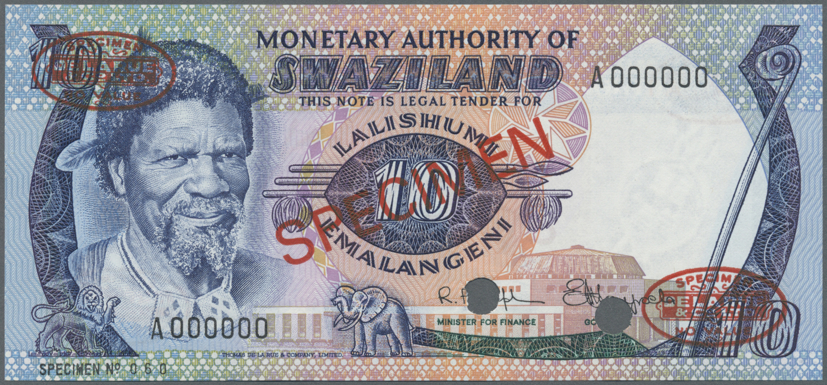 03039 Swaziland: 10 Emalangeni 1974 Specimen P. 4s In Condition: UNC. - Autres - Afrique