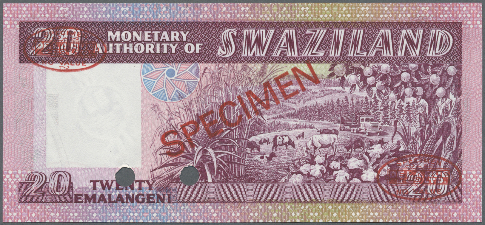 03040 Swaziland: 20 Emalangeni 1978 Specimen P. 5s In Condition: UNC. - Autres - Afrique