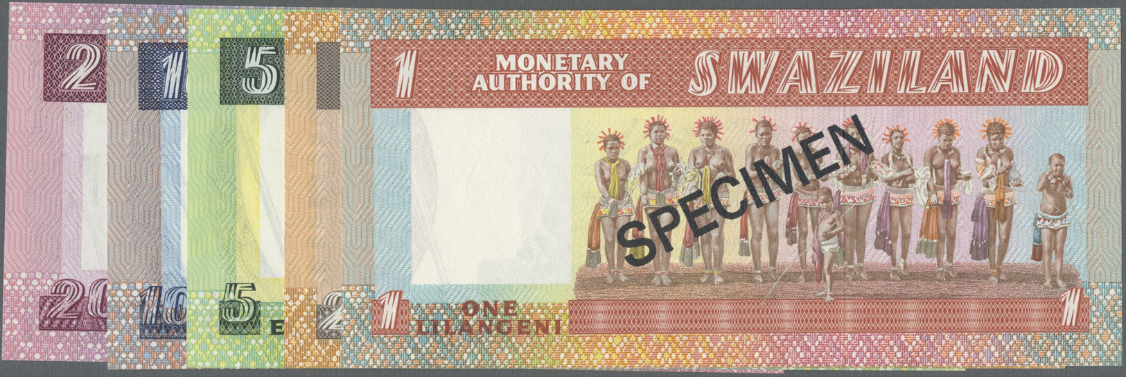 03045 Swaziland: Set Of 5 Collectors Series Specimen With Regular Serial Number And Maltese Cross Prefix Containing The - Autres - Afrique