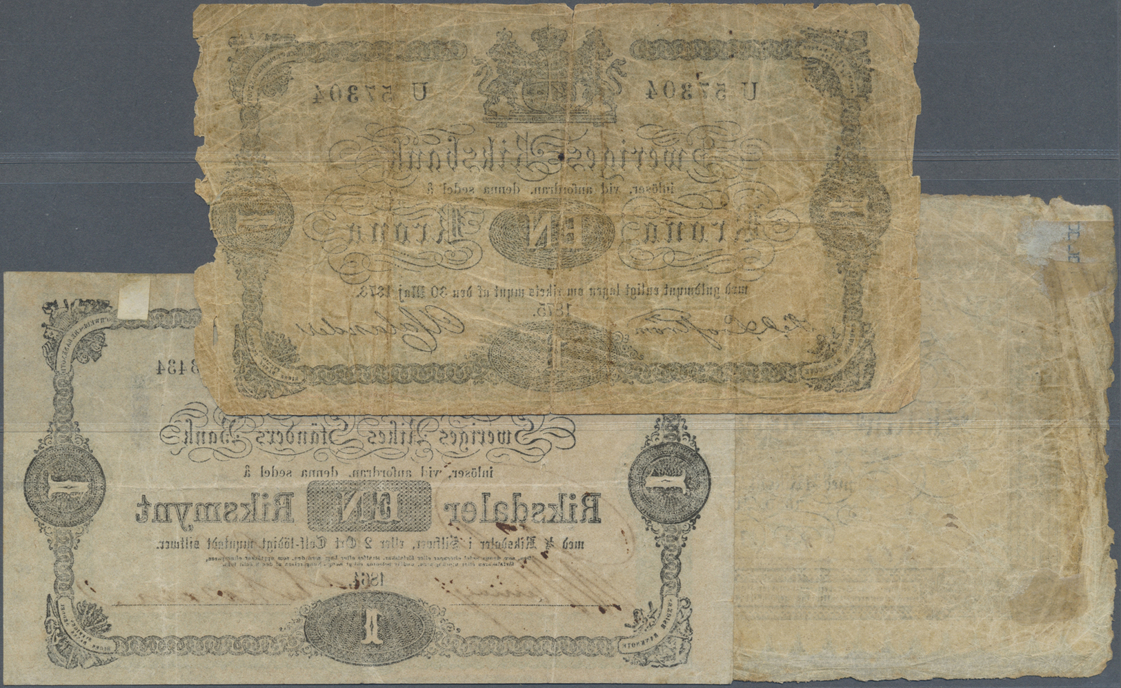 03048 Sweden / Schweden: Set With 3 Banknotes 32 Skilling 1836, 1 Riksdaler 1864 (in F With Annotations, Some Folds And - Suède