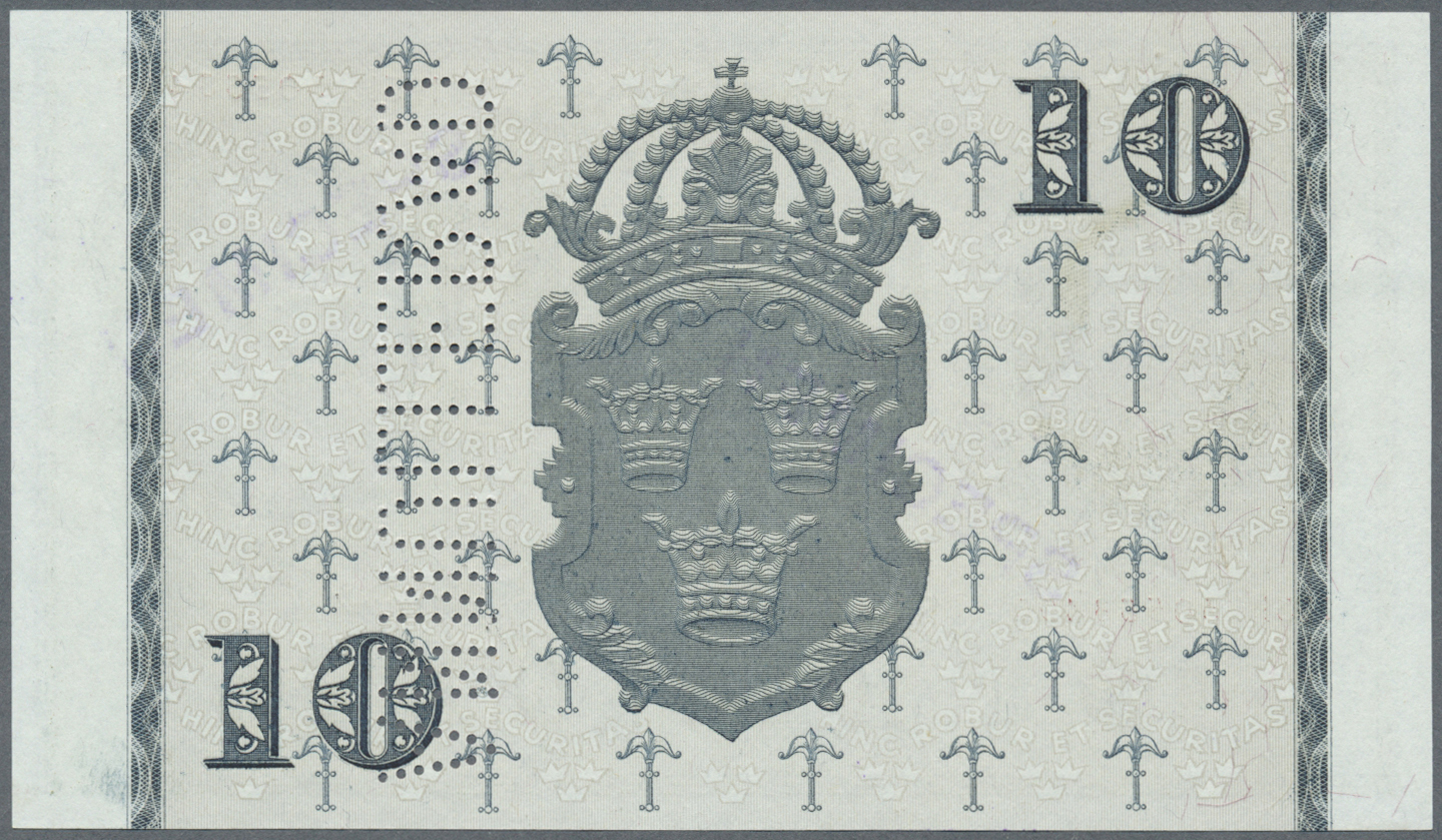 03051 Sweden / Schweden: 10 Kronor 1951 SPECIMEN With Regular Serial Number, Perforation "ANNULLERAD" And Two Times Stam - Suède