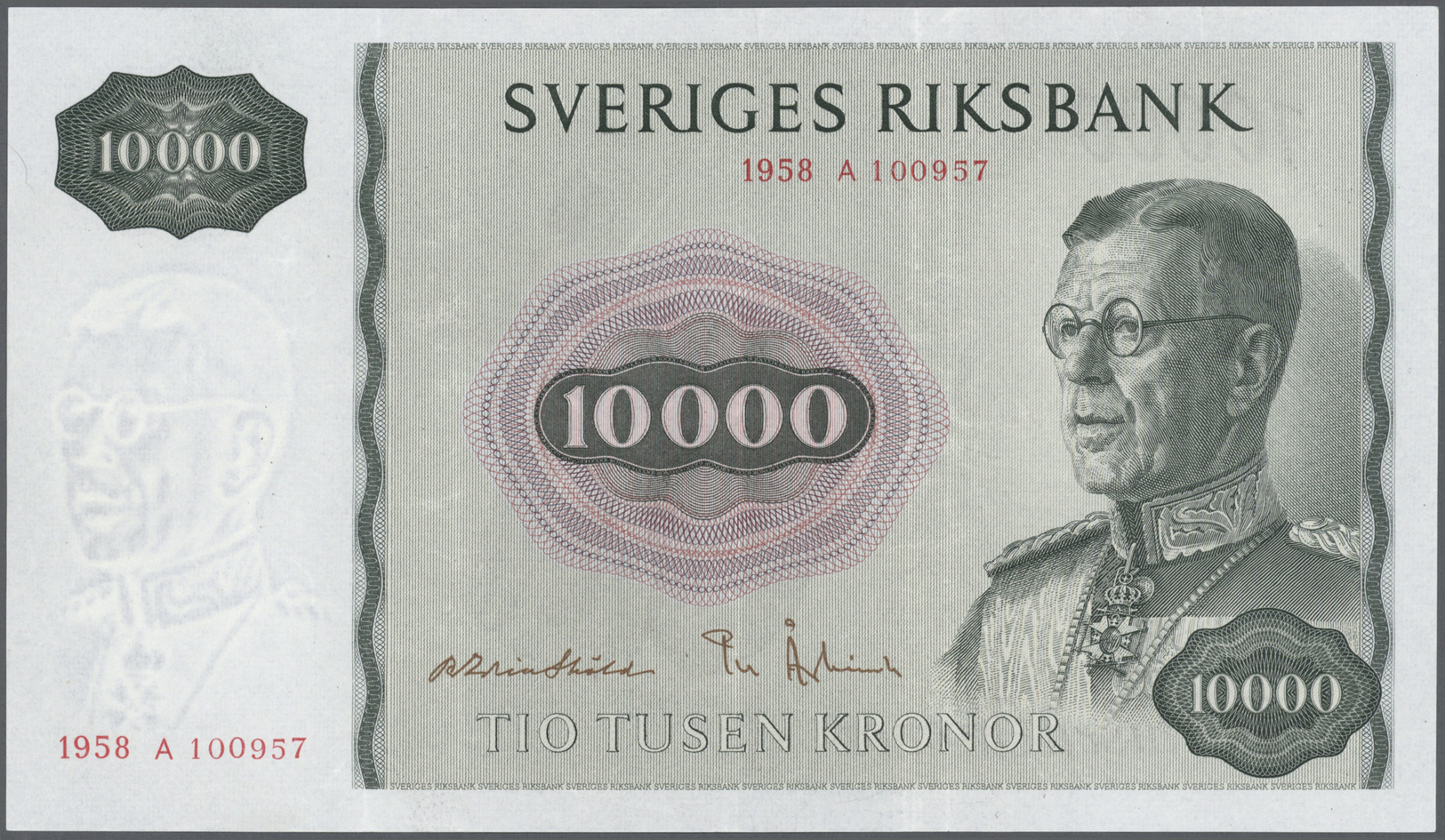 03052 Sweden / Schweden: 10.000 Kronor 1958, P.49, Highly Rare Note In Original Folder And In Excellent Condition, Great - Suède