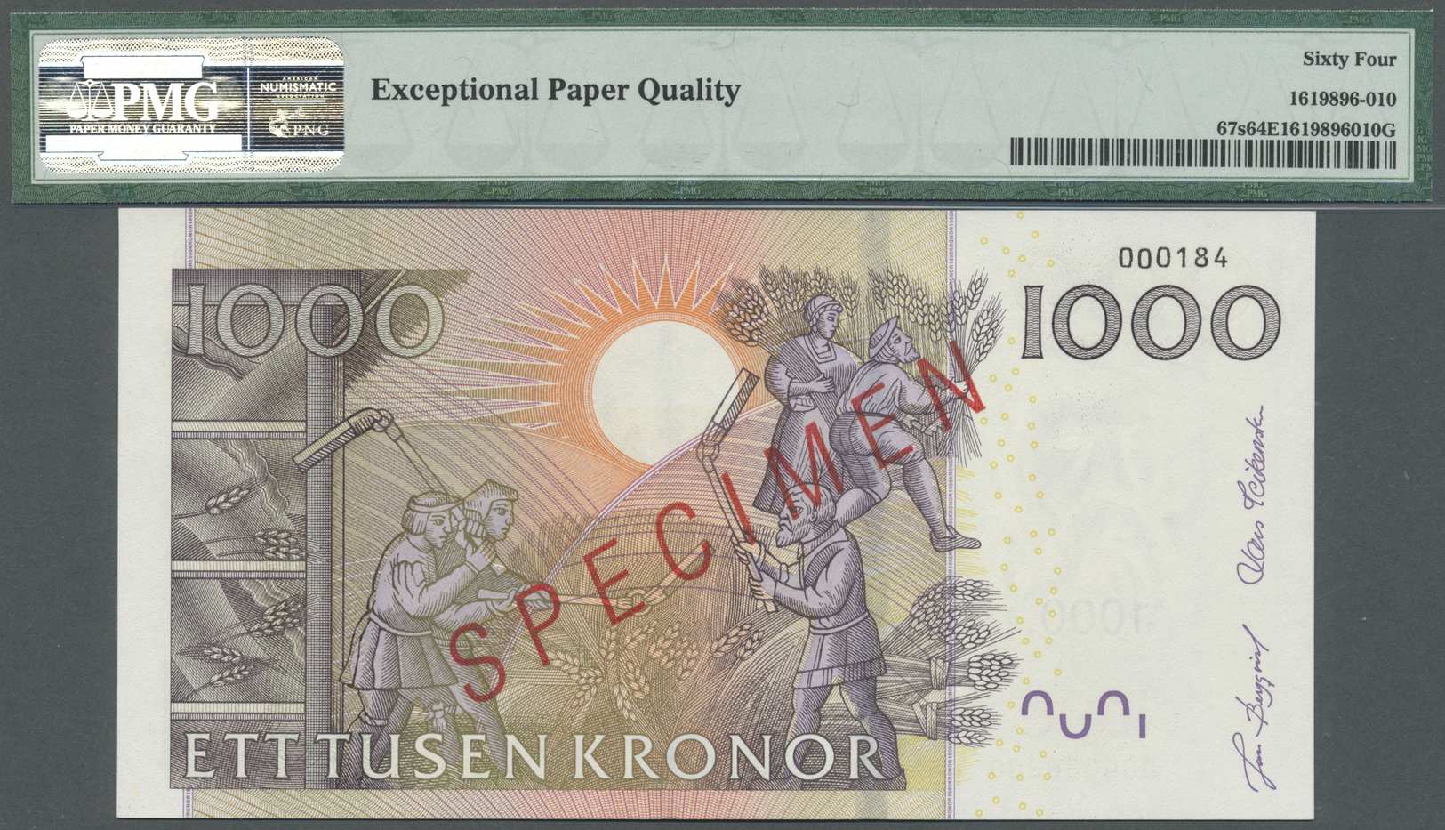 03061 Sweden / Schweden: 1000 Kronor ND(2005) SPECIMEN, P.67s In Almost Perfect Condition, PMG Graded 64 Choice Uncircul - Suède