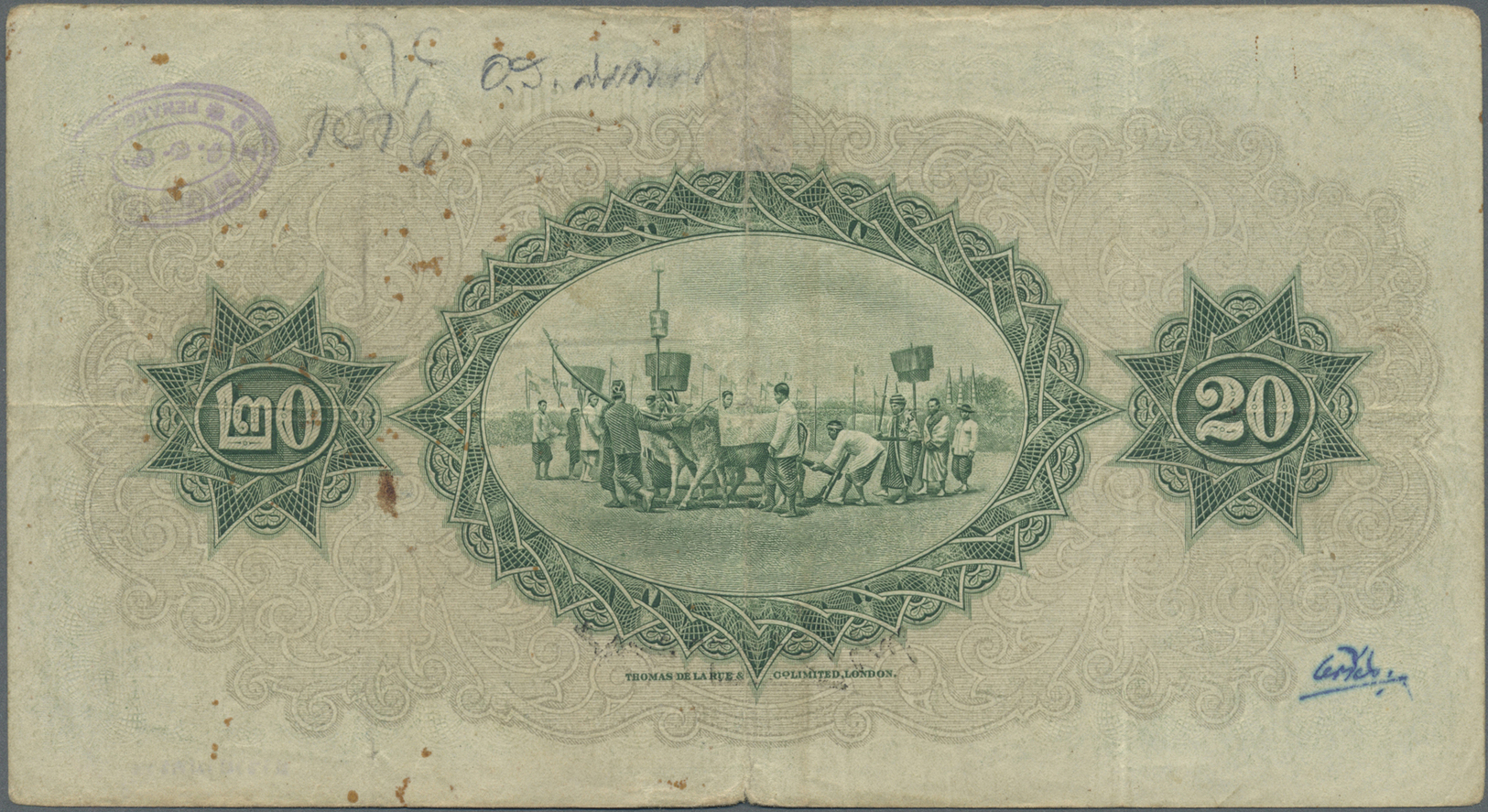 03092 Thailand: 20 Baht 1929 P. 19b In Used Condition, Several Folds And Creases In Paper, Strong Center Fold, Fixed Wit - Thaïlande