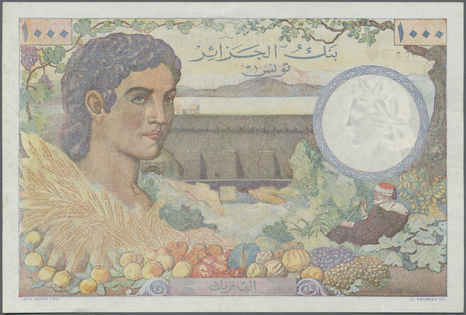 03114 Tunisia / Tunisien: 1000 Francs 1946 P. 26, Used With Light Folds But No Holes Or Tears, Still Crispness In Paper - Tunisie