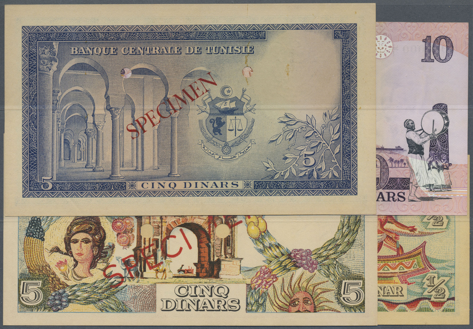 03117 Tunisia / Tunisien: Set Of 16 SPECIMEN Banknotes Containing 1/2 Dinar ND(1958), 1 Dinar 1965, 1/2 Dinar 1965, 5 Di - Tunisie