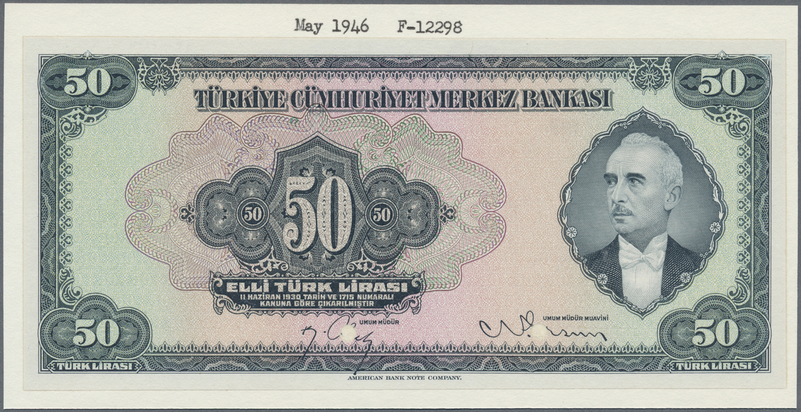 03123 Turkey / Türkei:  Türkiye Cümhuriyet Merkez Bankas&#x131; 50 Lirasi L.1930 (1942-47) Front And Back Proof, Both Ta - Turquie