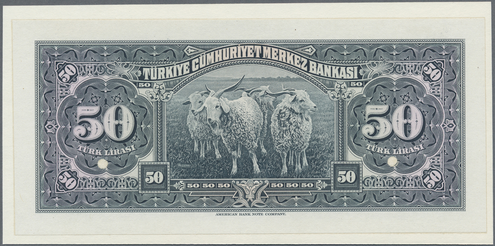 03123 Turkey / Türkei:  Türkiye Cümhuriyet Merkez Bankas&#x131; 50 Lirasi L.1930 (1942-47) Front And Back Proof, Both Ta - Turquie
