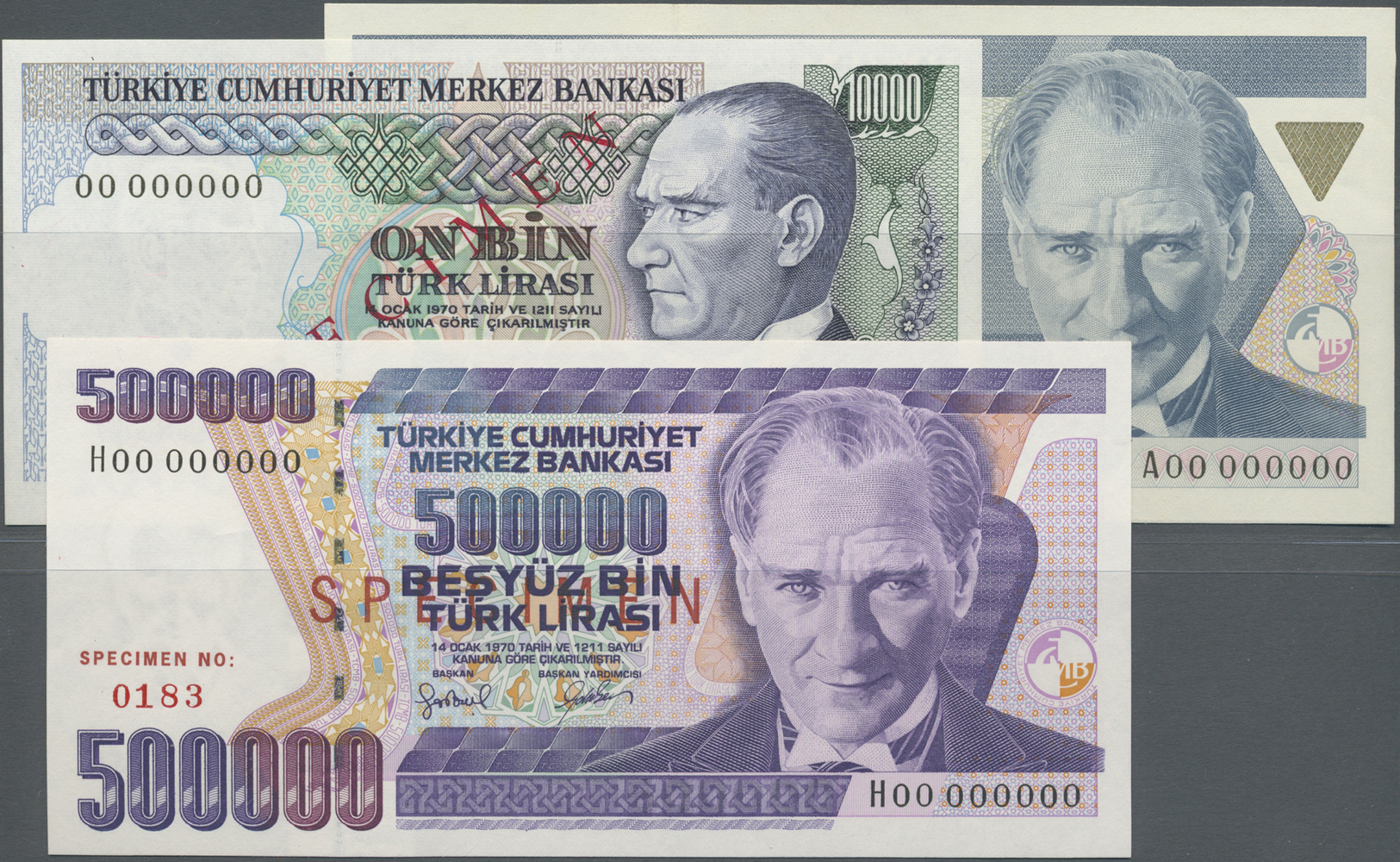 03129 Turkey / Türkei: Set Of 8 Specimen Banknotes Containing The Picks 199s, 201s,203s, 205s,207s ,208s,211s, 212s, 2 O - Turquie