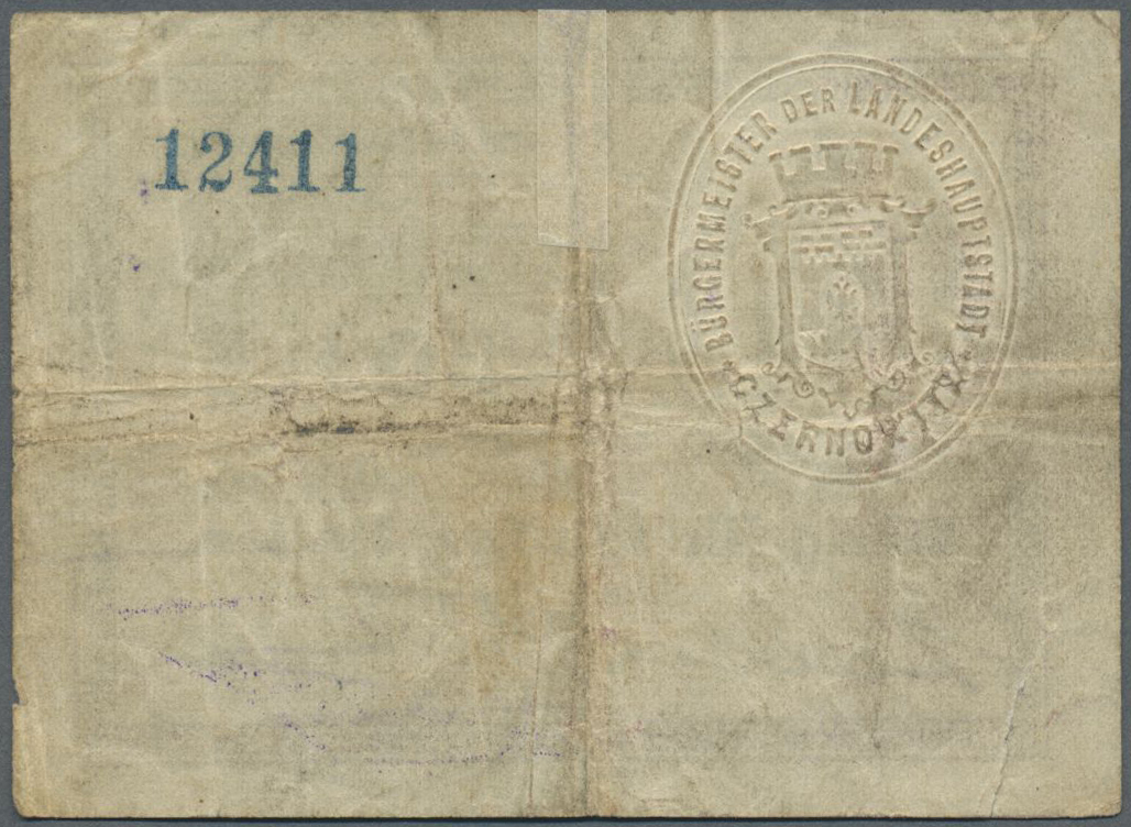 03380 Ukraina / Ukraine: Magistrat Der Stadt Czernovitz, 50 Heller ND(1914) K.14.1.2, Used With Several Horizontal And V - Ukraine