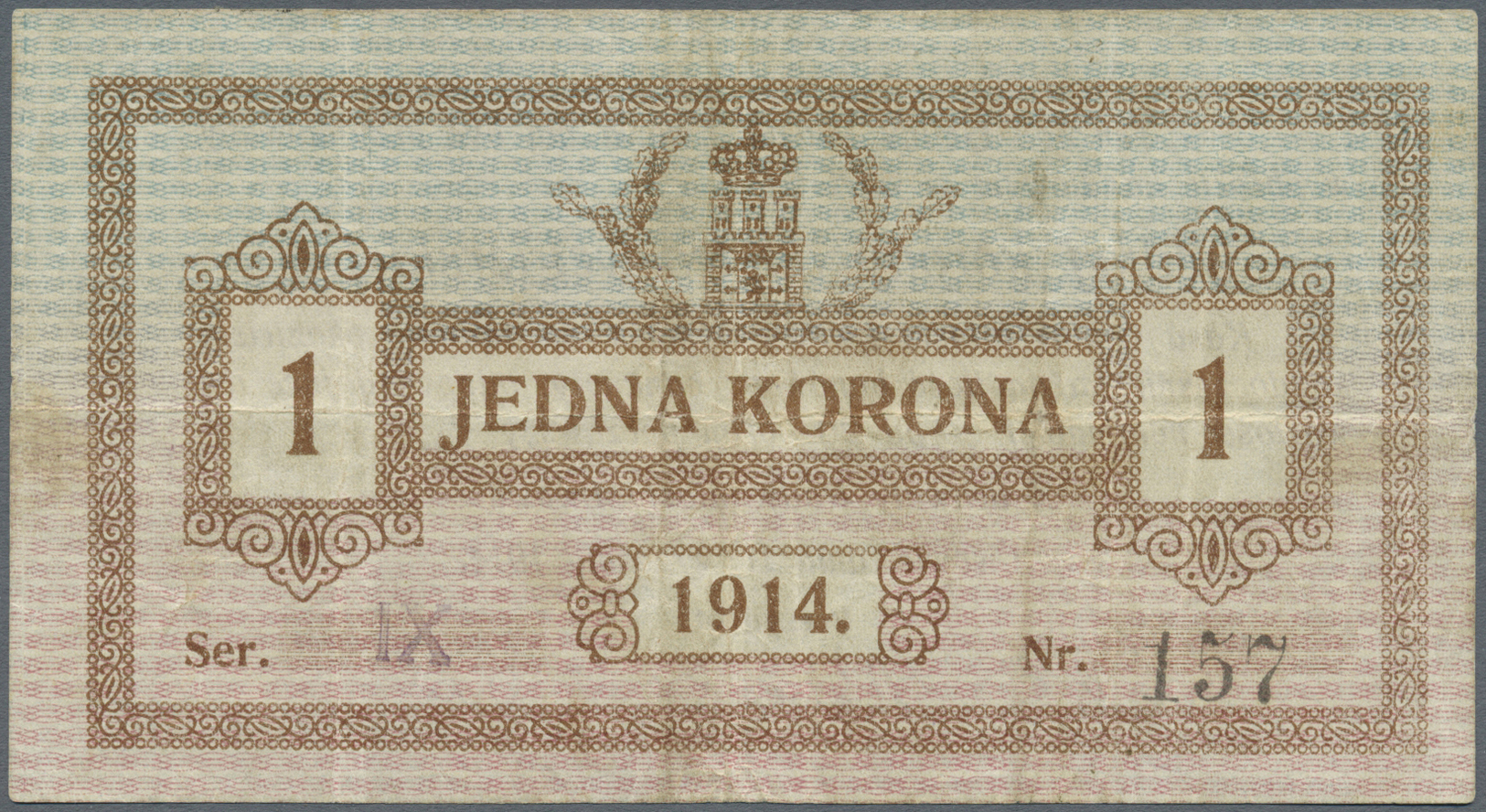 03384 Ukraina / Ukraine: Gmina  Miasta  Lwowa, 1 Korona 1914 K.14.2.NL Used With Vertical And Horizontal Folds, But No H - Ukraine