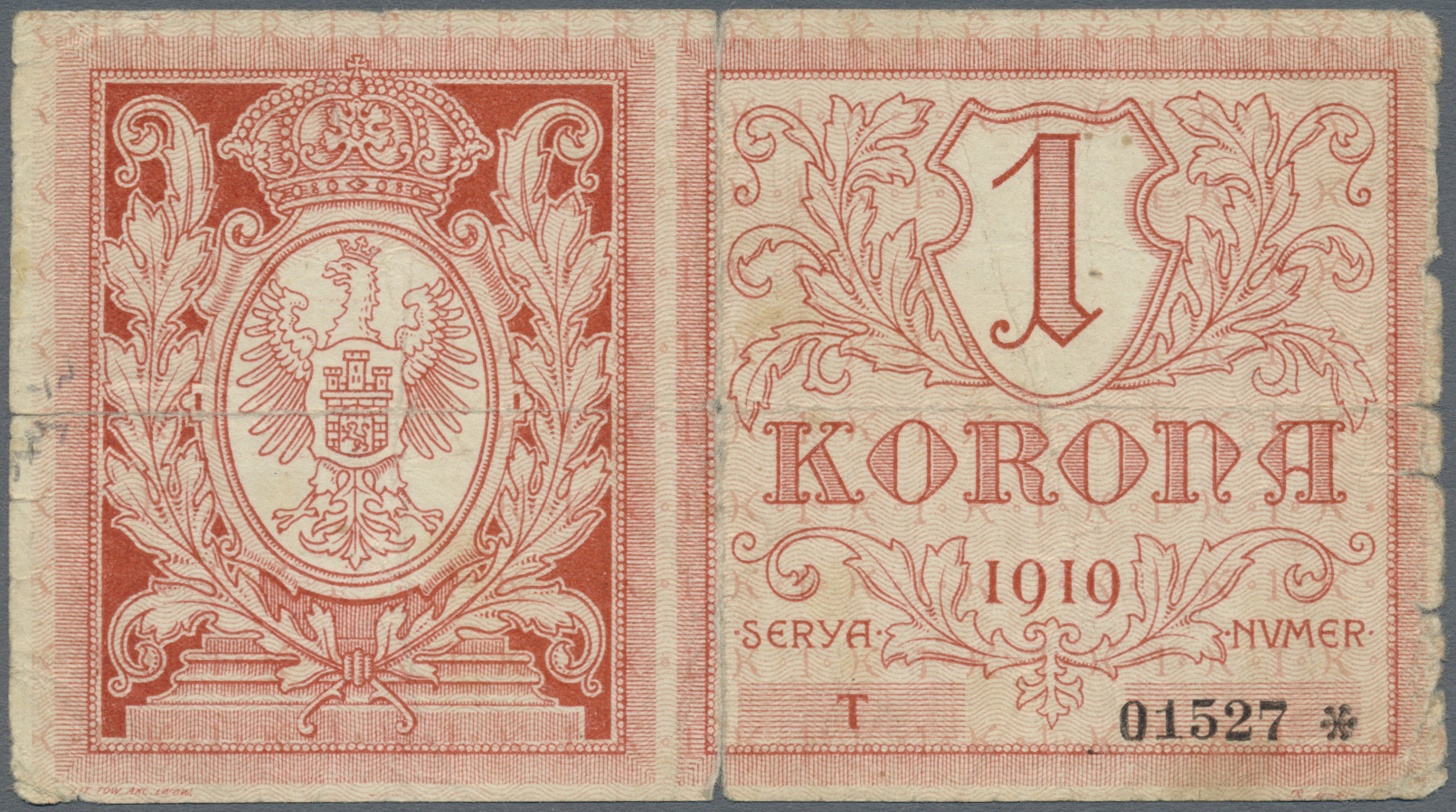 03386 Ukraina / Ukraine: Gmina  Miasta  Lwowa, 1 Korona 1919 K.14.2.NL, Used With Strong Center And Horizontal Fold Caus - Ukraine