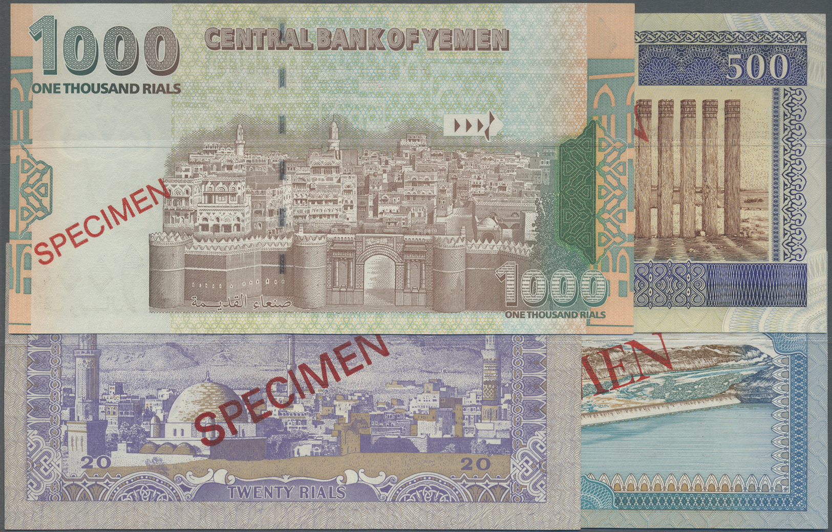 03511 Yemen / Jemen: Set Of 9 Different Specimen Banknotes From The Arab Republic Containing The Denominations 1, 5, 10, - Yémen