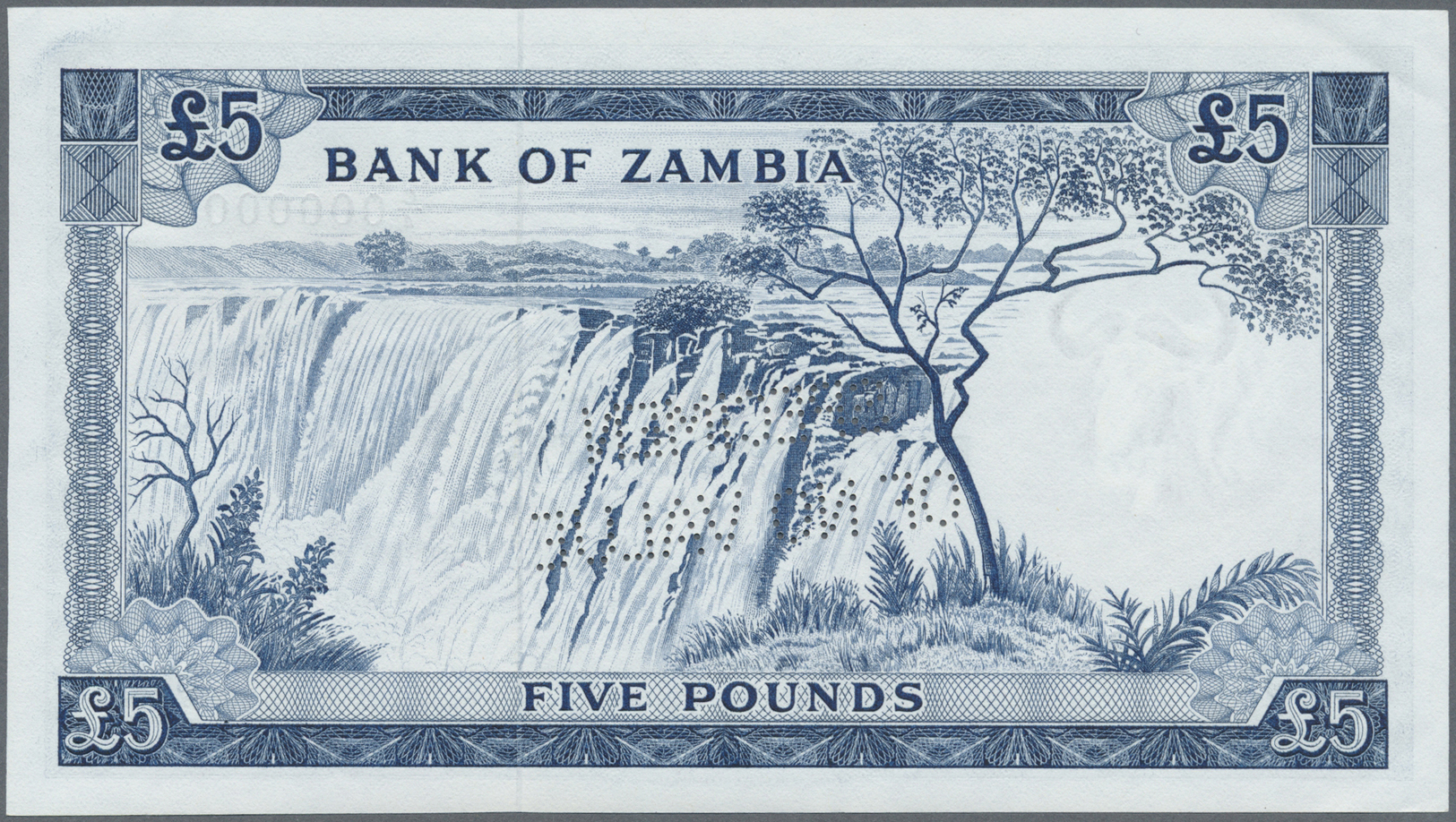 03524 Zambia / Sambia: Bank Of Zambia 5 Pounds ND(1964) SPECIMEN, P.3s With Perforation "Specimen Of No Value" At Center - Zambie