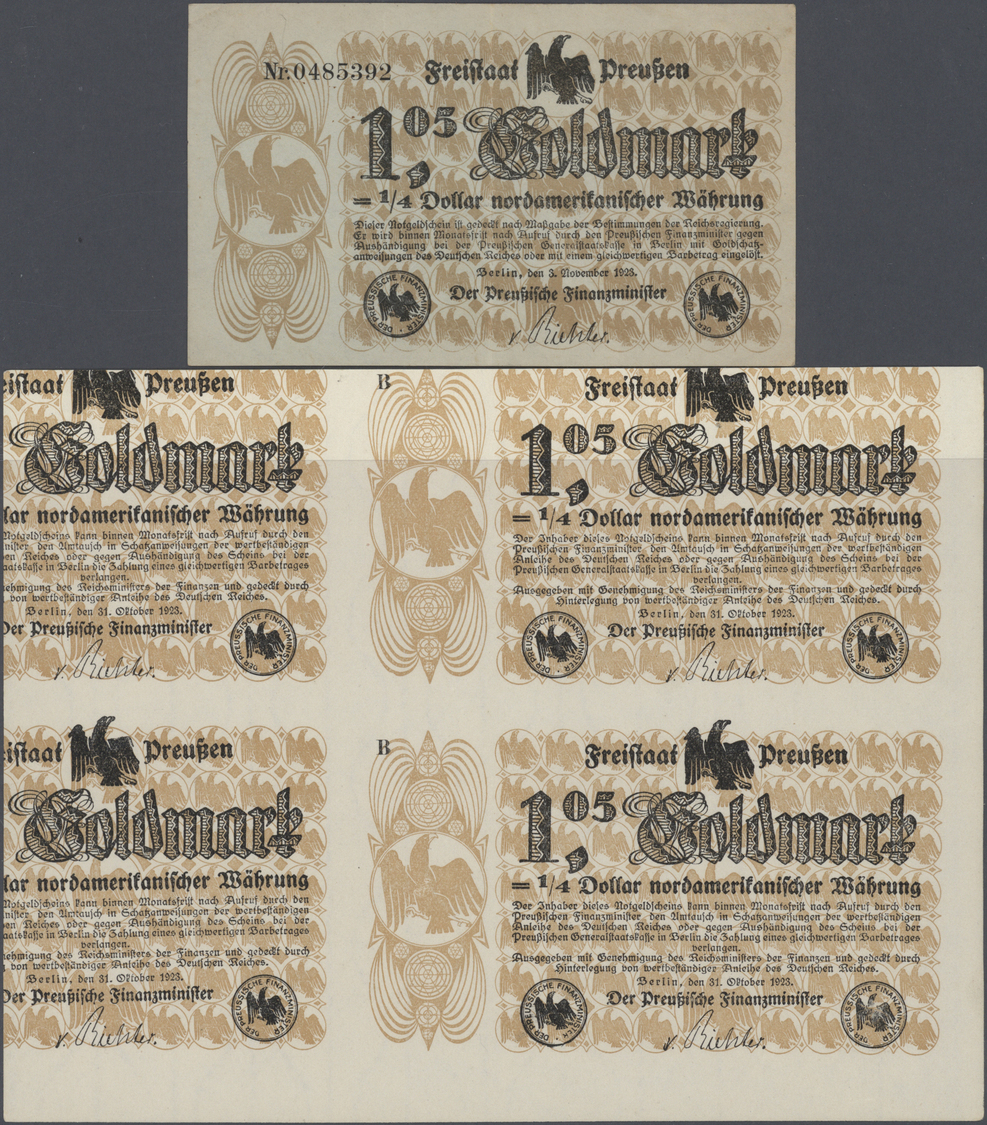 04112 Deutschland - Länderscheine: 1,05 Goldmark = 1/4 Dollar Freistaat Preußen 1923 Als Einzelnote In Leicht Gebrauchte - Autres & Non Classés