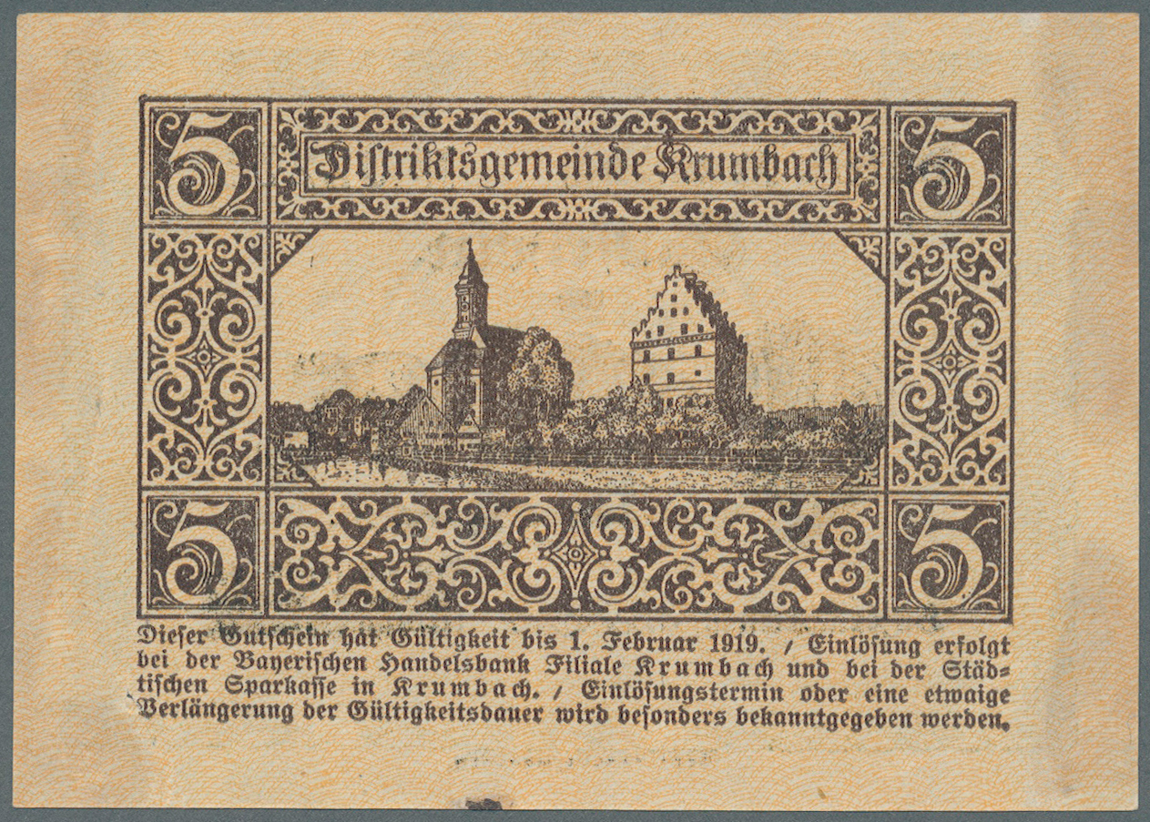 04122 Deutschland - Notgeld - Bayern: Krumbach, Distrikt, 5 Mark, 20 Mark, 1.12.1918, Erh. I-, 2 Scheine - [11] Emissions Locales