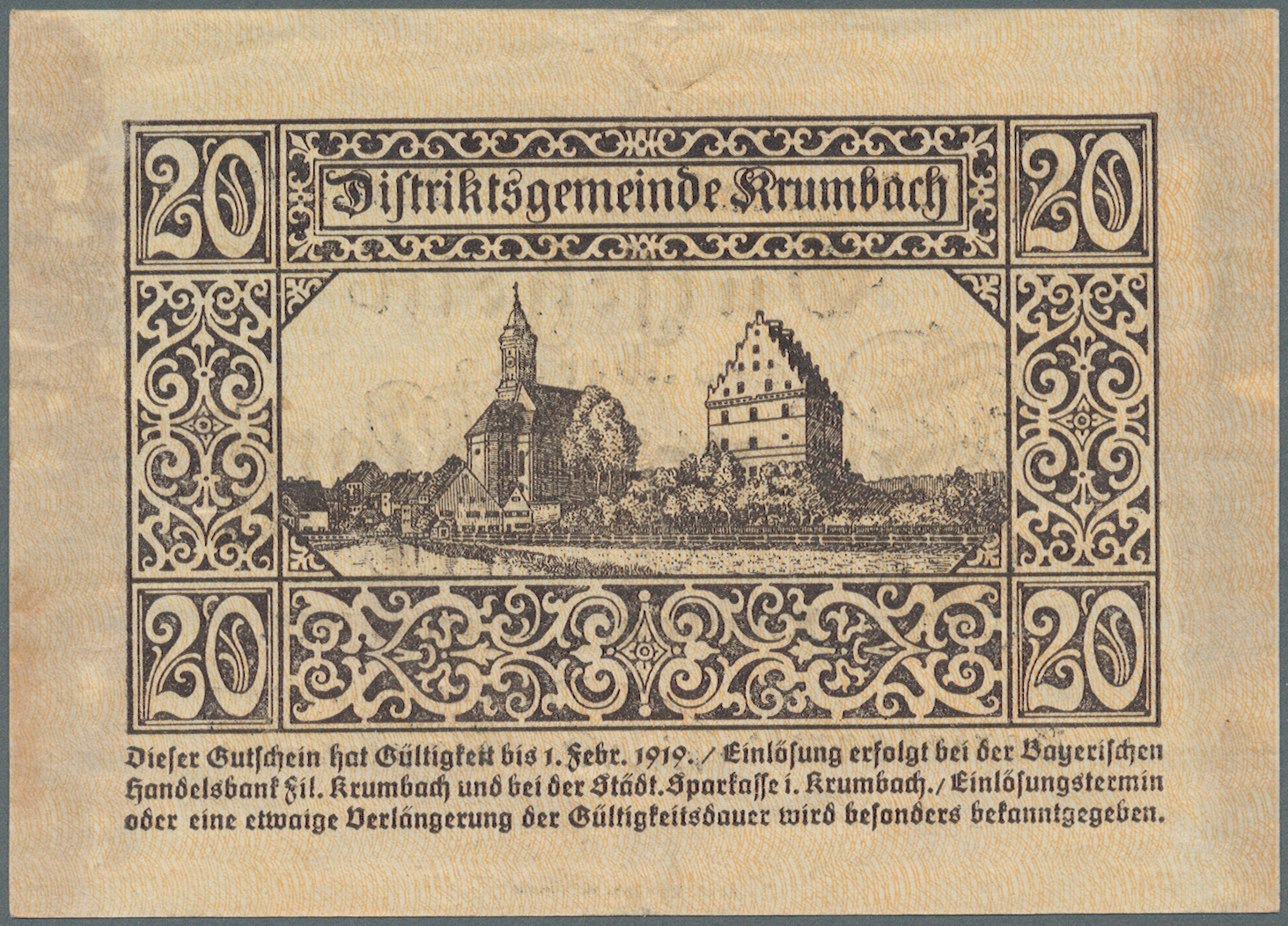 04122 Deutschland - Notgeld - Bayern: Krumbach, Distrikt, 5 Mark, 20 Mark, 1.12.1918, Erh. I-, 2 Scheine - [11] Emissions Locales