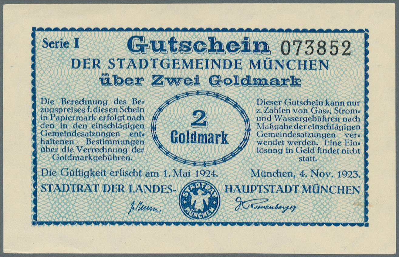 04124 Deutschland - Notgeld - Bayern: München, Stadt, 1, 2, 5 Goldmark, 4.11.1923, Erh. I, 3 Scheine - [11] Emissions Locales