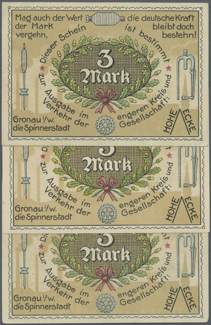 04239 Deutschland - Notgeld - Westfalen: Gronau, Gesellschaft Hohe Ecke, 3 X 3 Mark, O. D., Erh. I-II, Total 3 Scheine - Autres & Non Classés