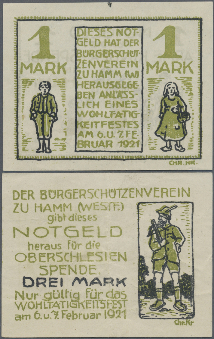 04240 Deutschland - Notgeld - Westfalen: Hamm, Bürgerschützenverein, 1, 3 Mark, 6./7.2.1921, Erh. I, II-, Total 2 Schein - Autres & Non Classés