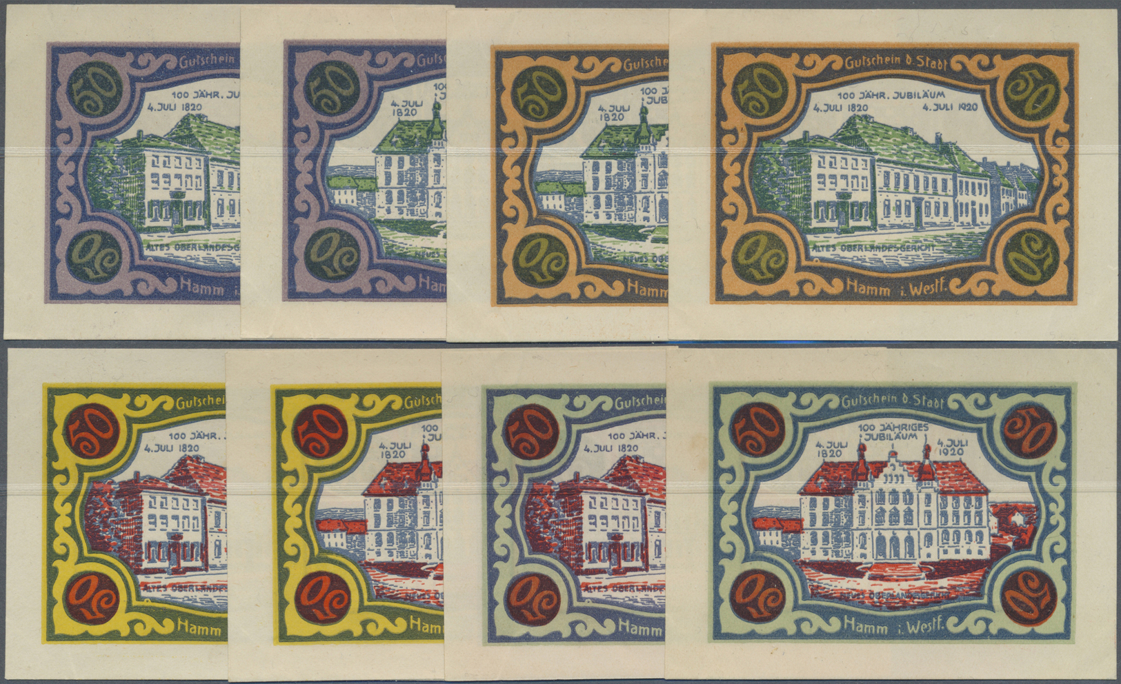 04241 Deutschland - Notgeld - Westfalen: Hamm, Stadt, 8 X 50 Pf., 1.5.1920, Serie B, Weißes Papier Mit Breitem Weißem Ra - Autres & Non Classés