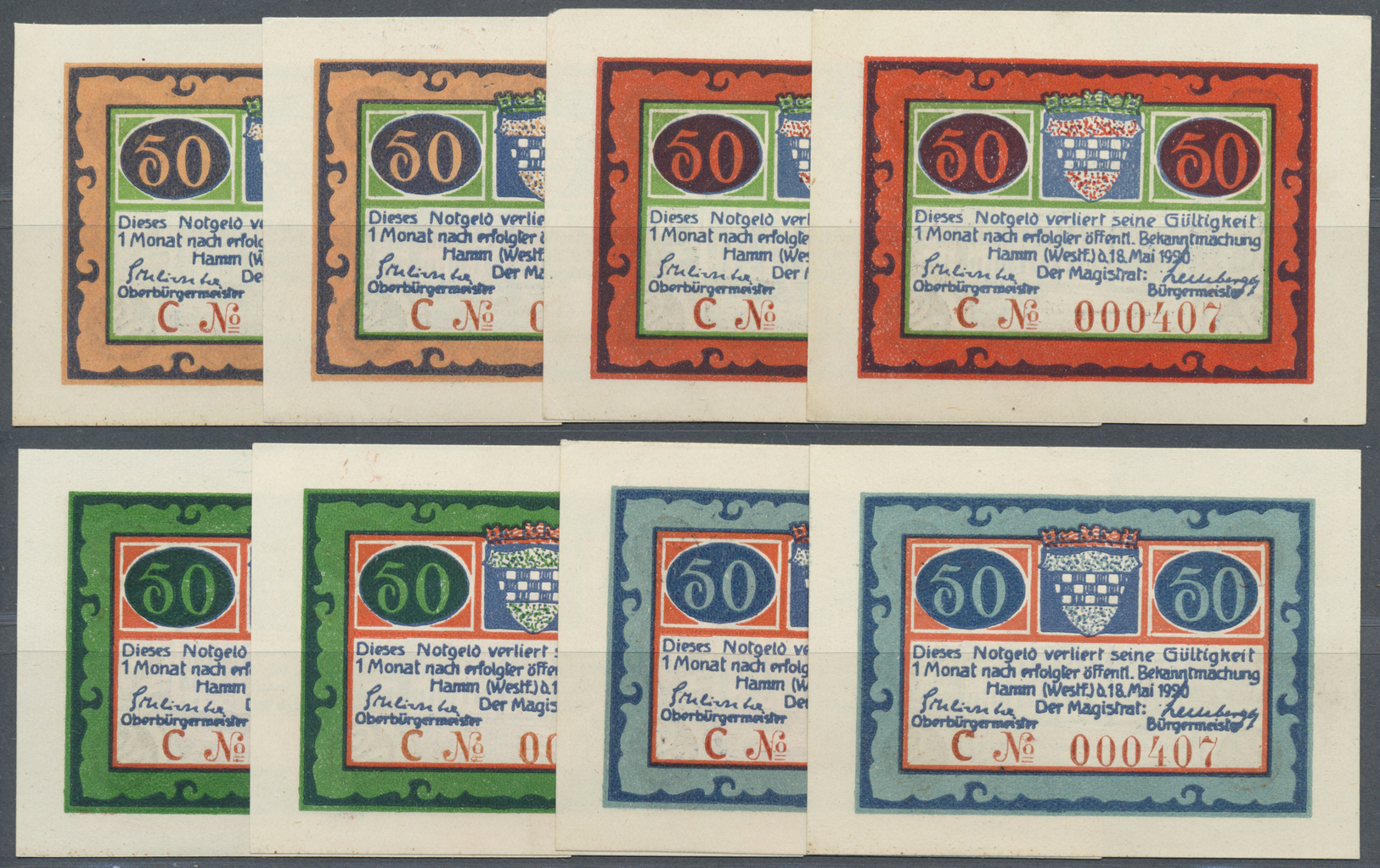 04242 Deutschland - Notgeld - Westfalen: Hamm, Stadt, 50 Pf., 18.5.20, Weißes Papier Mit Breitem Weißem Rand; Serie B : - Autres & Non Classés