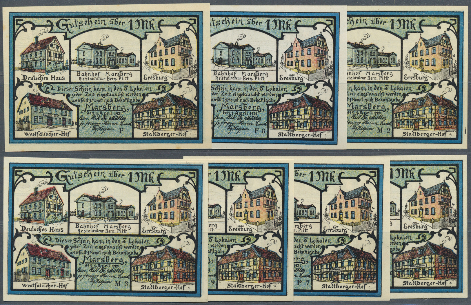 04249 Deutschland - Notgeld - Westfalen: Marsberg, Hotel Deutsches Haus U. A., 1 Mark, 1.4.1921, Konten F, F 8, M 2, M 3 - Autres & Non Classés