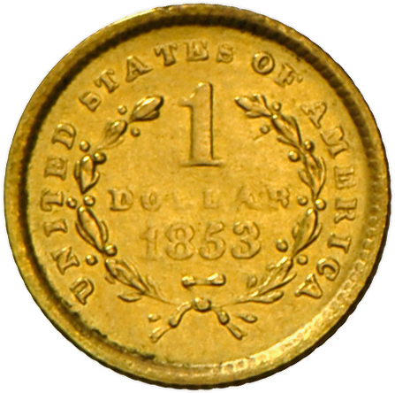 05075 Vereinigte Staaten von Amerika - Anlagegold: Lot 4 Goldmünzen; 1 Dollar 1851, 1853 (2x, davon 1 x mit Kratzer auf