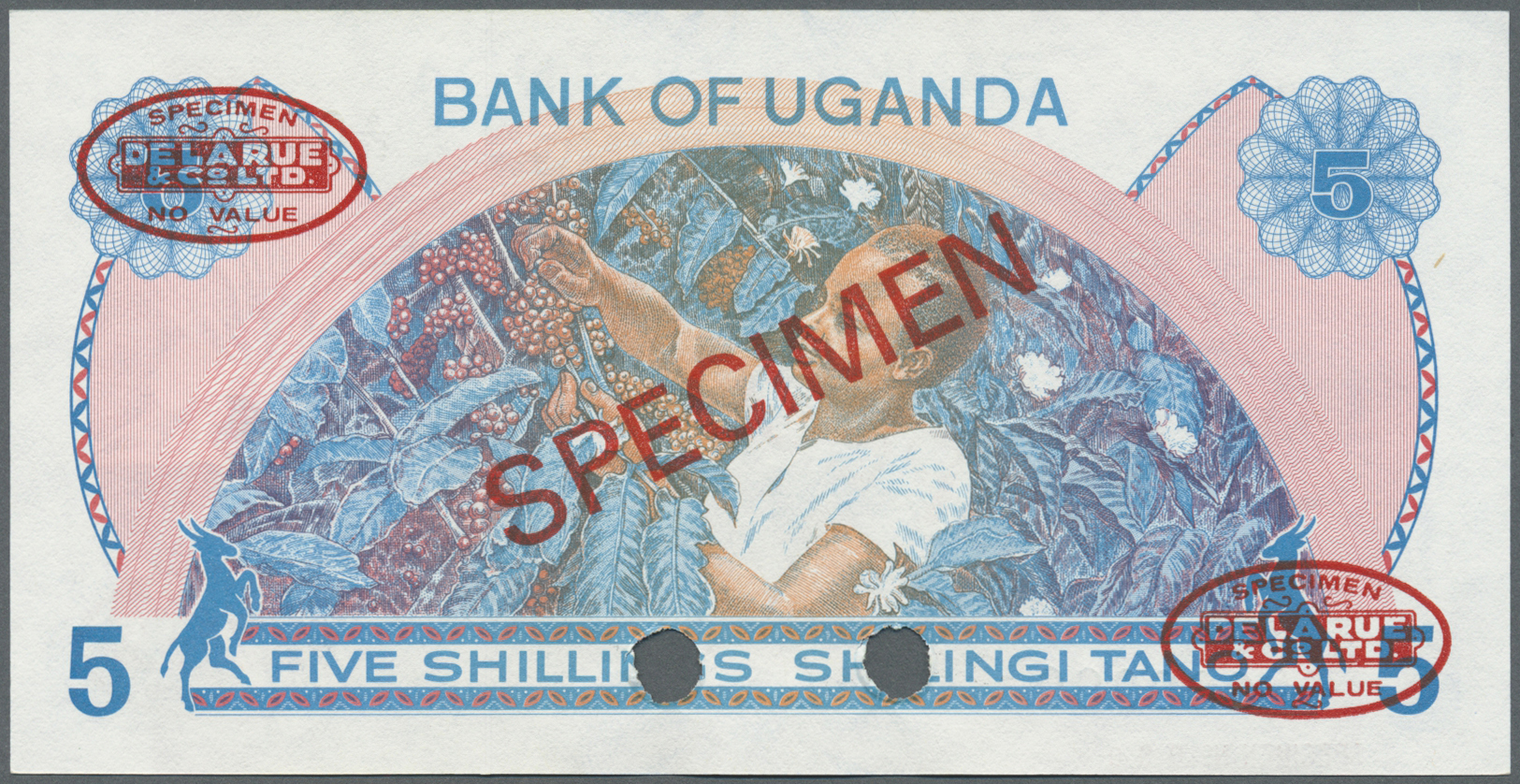 03134 Uganda: 5 Shillings 1979 Specimen P. 10s In Condition: UNC. - Ouganda