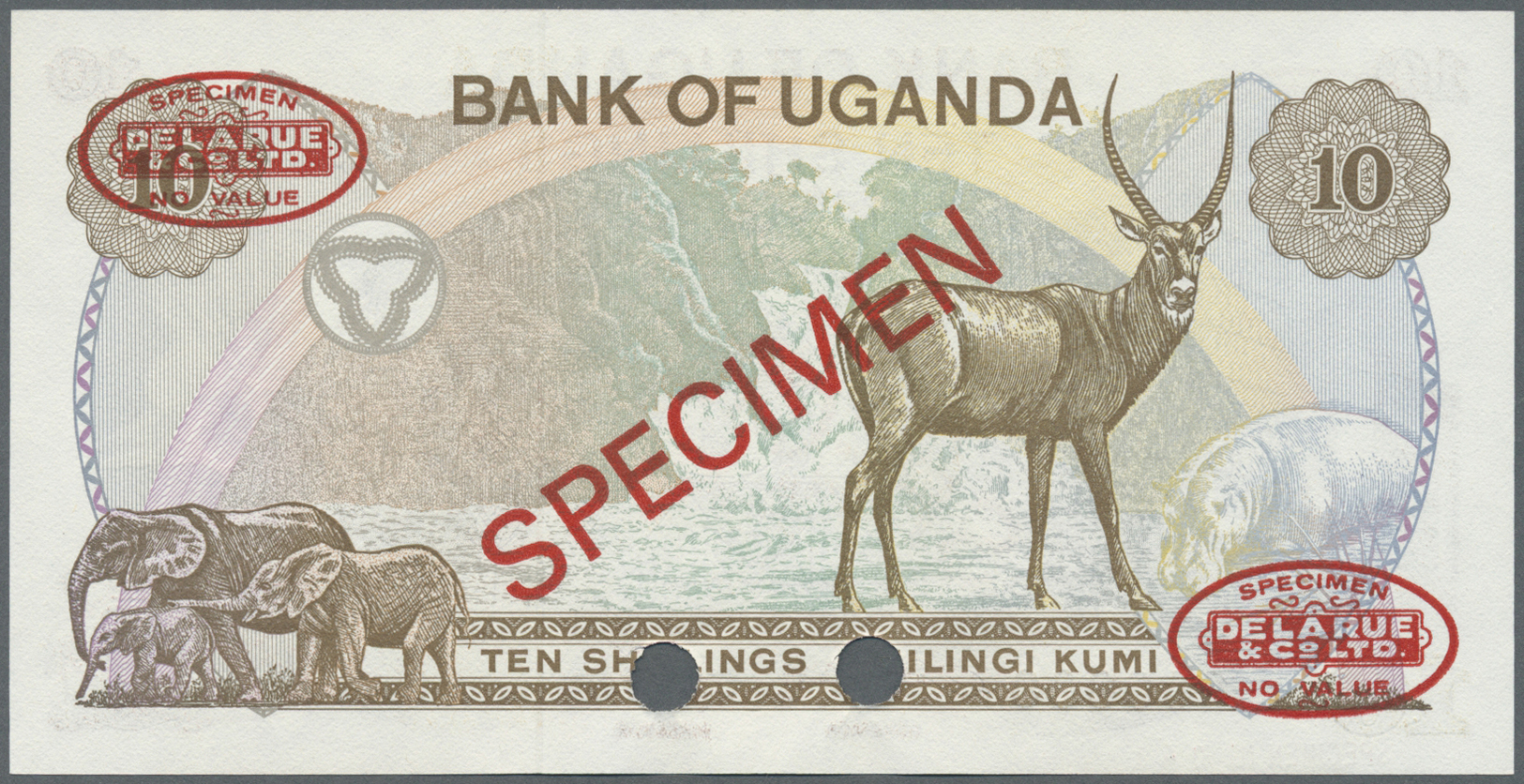 03135 Uganda: 10 Shillings 1979 Specimen P. 11bs In Condition: UNC. - Ouganda