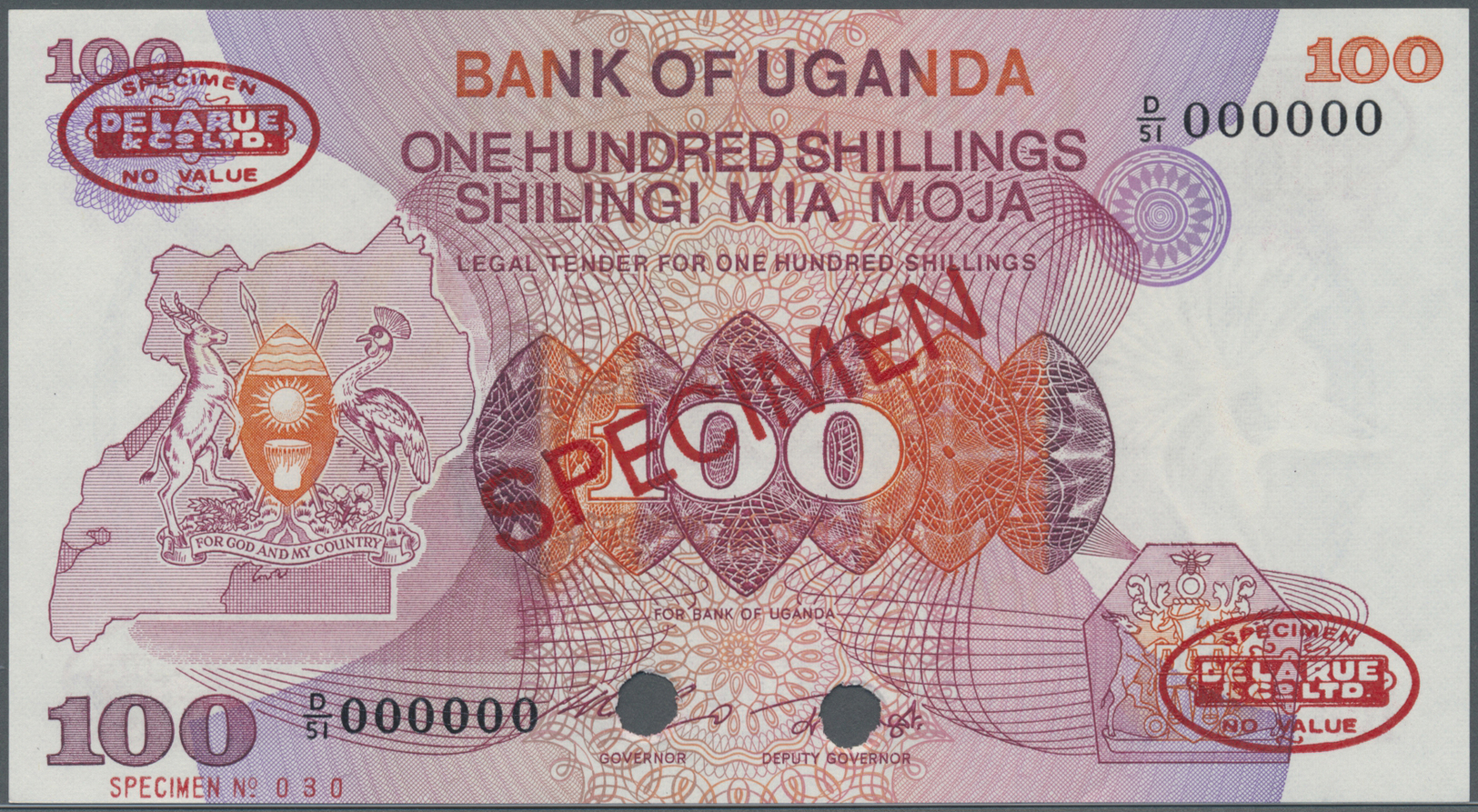03140 Uganda: 100 Shillings 1982 Specimen P. 19bs In Condition: UNC. - Ouganda