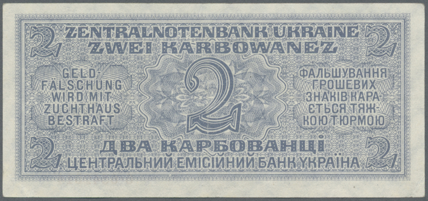 03168 Ukraina / Ukraine: 2 Karbowanez 1942 P. 50, Ro 592, Rare Issue But Washed And Pressed, Center Fold, No Holes Or Te - Ukraine