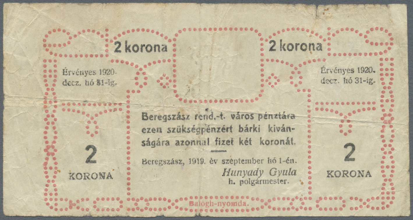 03401 Ukraina / Ukraine: Magisztratus  Varos  Beregszaszi, 2 Korona 1920 P. NL, Used With Several Folds And Creases, Cen - Ukraine