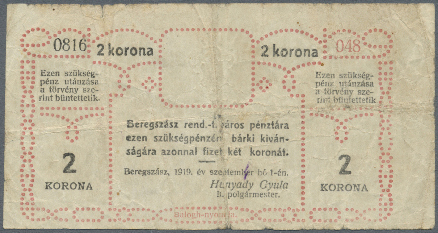 03401 Ukraina / Ukraine: Magisztratus  Varos  Beregszaszi, 2 Korona 1920 P. NL, Used With Several Folds And Creases, Cen - Ukraine