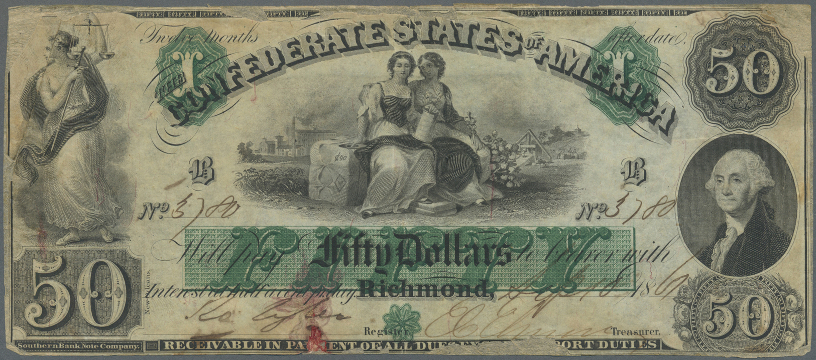 03403 United States Of America - Confederate States: 50 Dollars Richmond 1861, P.5, Highly Rare Banknote In Well Worn Co - Devise De La Confédération (1861-1864)