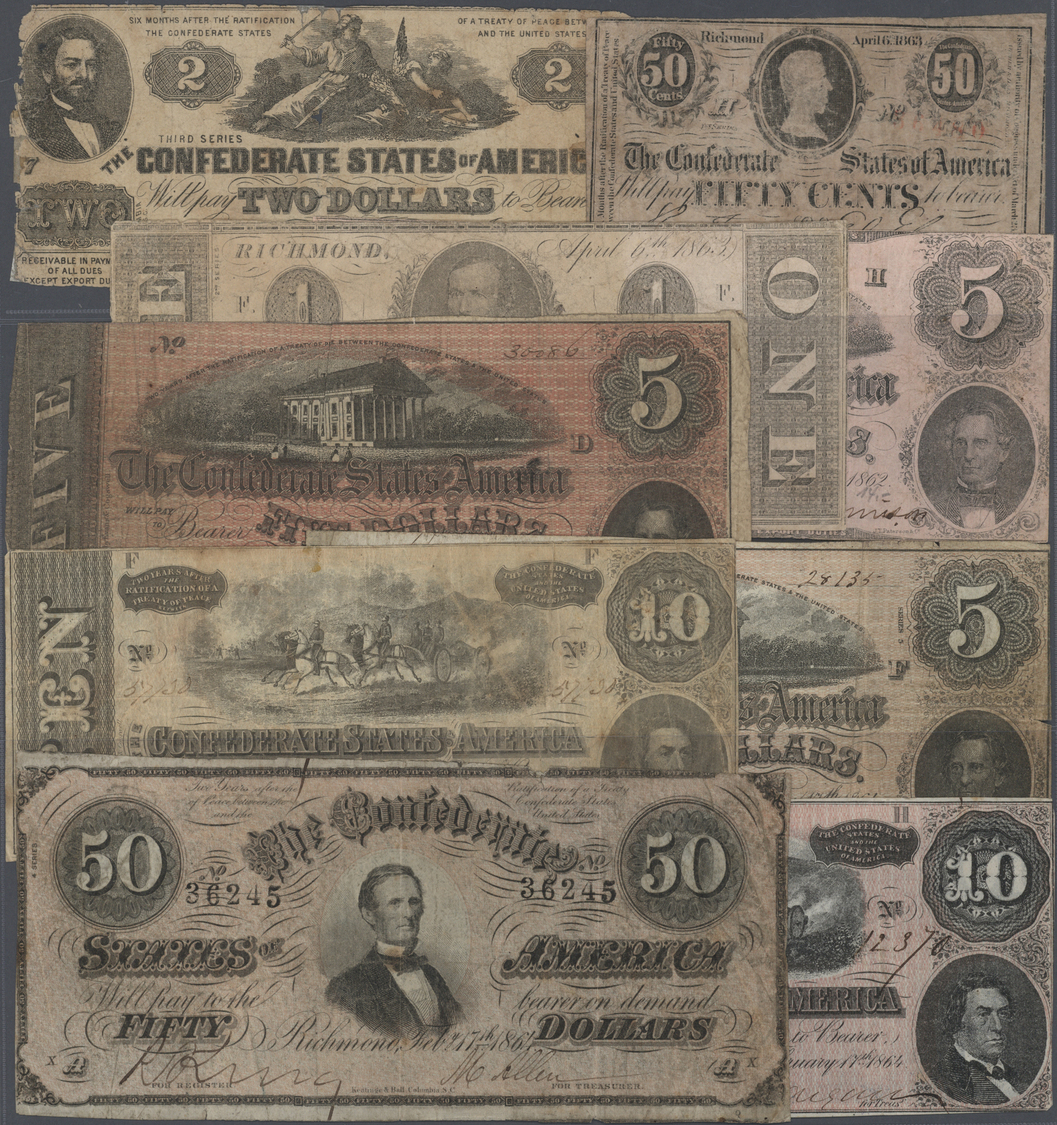 03405 United States Of America - Confederate States: Highly Rare Set With 9 Banknotes Confederate States From 1862 Till - Devise De La Confédération (1861-1864)