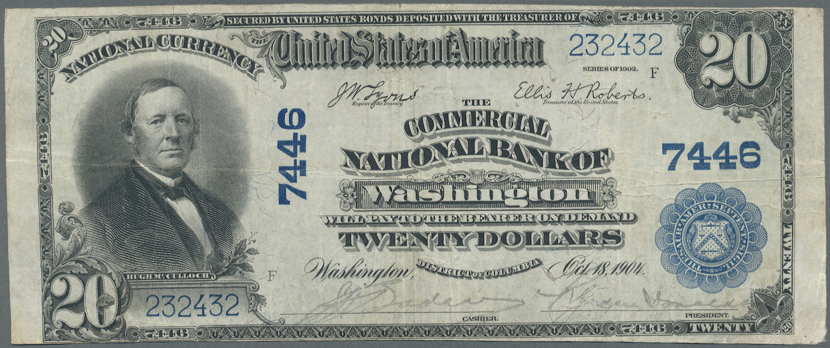 03429 United States Of America: Serie Von 1902 - 7446, 20 Dollar Vom 18.10.1904, Der National Currency-Schein Wurde Von - Autres & Non Classés