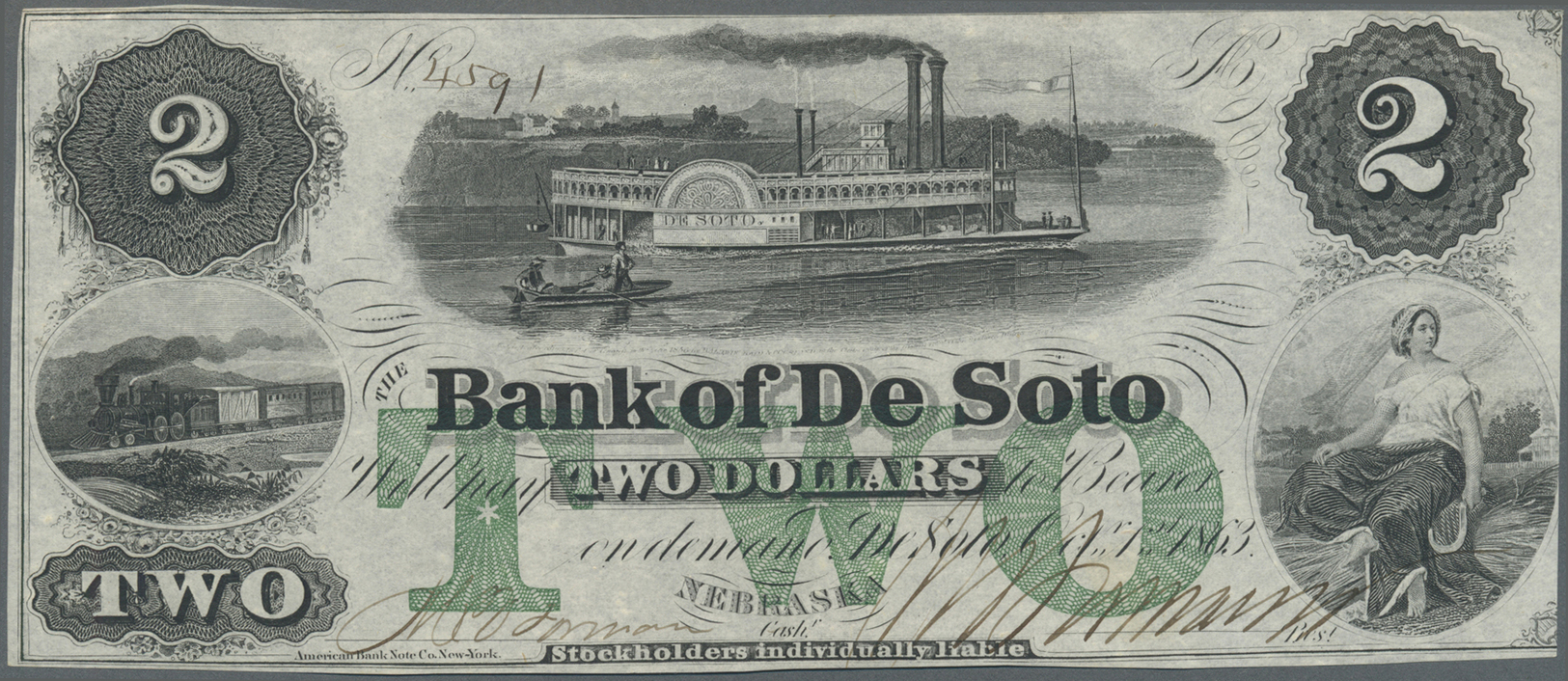 03434 United States Of America: Nebraska, The Bank Of De Soto 2 Dollars 1863, P.NL, Hand Cut From Paper Sheet With A Tin - Autres & Non Classés