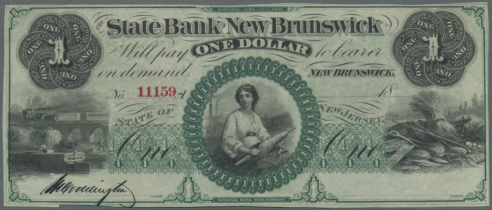 03436 United States Of America: New Jersey, State Bank At New Brunswick 1 Dollar 18xx Remainder, P.NL, Hand Cut From The - Other & Unclassified
