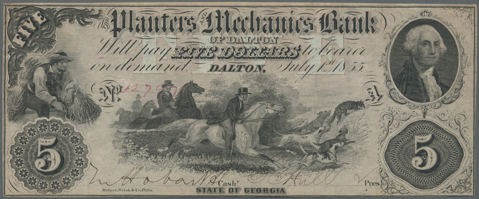 03440 United States Of America: Georgia, The Planters And Mechanics Bank 5 Dollars 1855, P.NL, Soft Vertical Bend At Cen - Autres & Non Classés