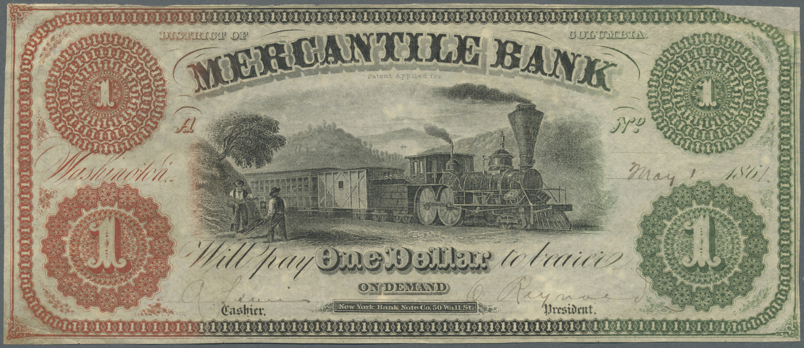 03458 United States Of America: District Of Columbia Mercantile Bank 1 Dollar May 1st 1861, P.NL, Excellent Condition Wi - Autres & Non Classés
