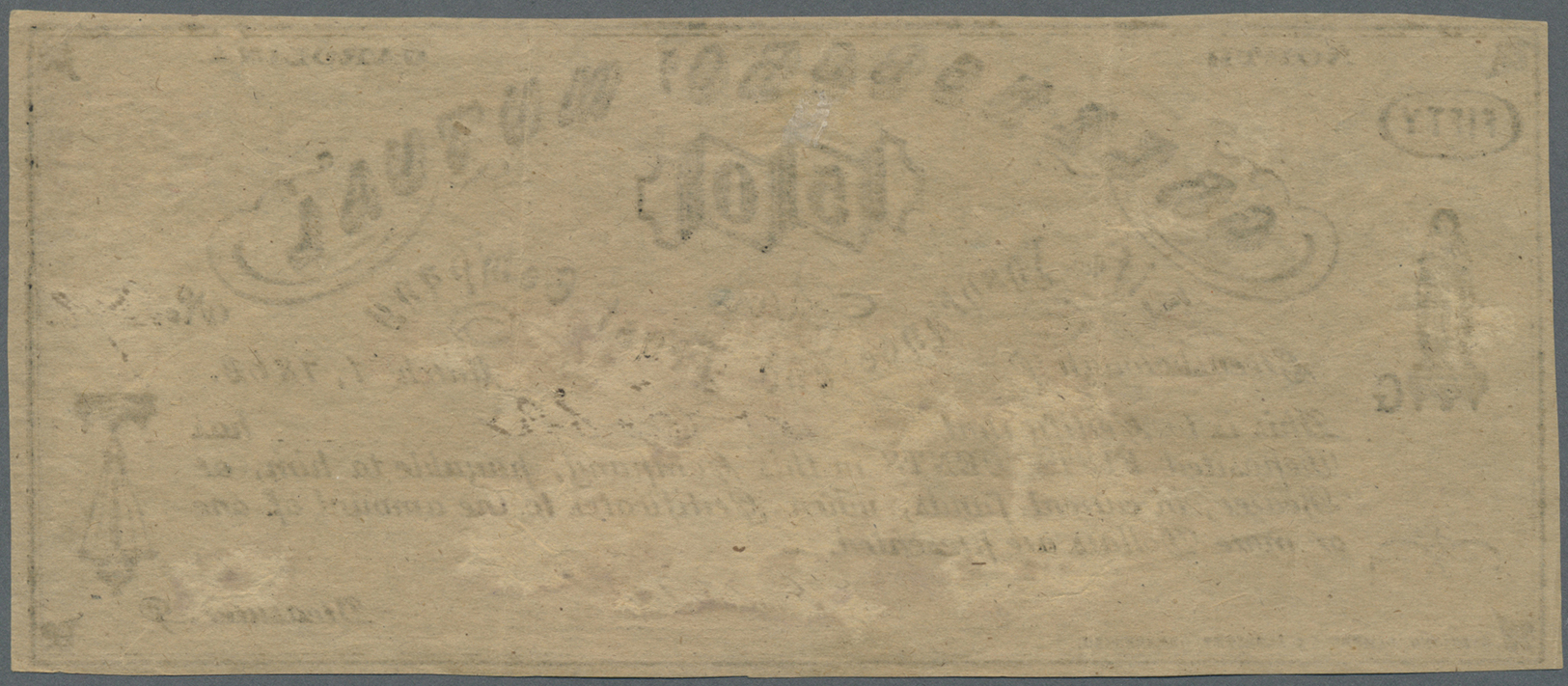 03462 United States Of America: North Carolina, Greensboro Mutual 50 Cents 1862, P.NL, Tiny Parts With Thin Paper, Light - Autres & Non Classés