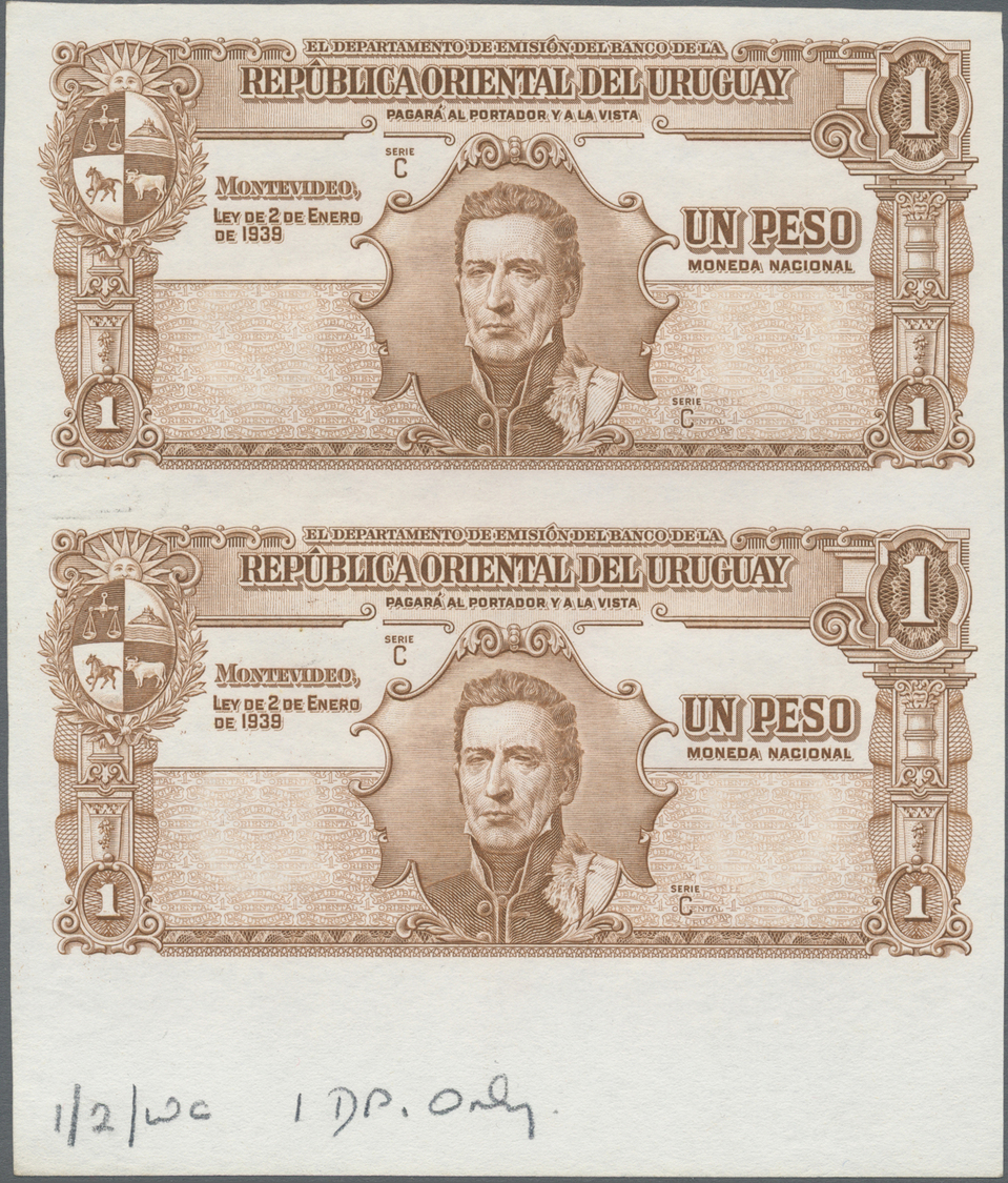 03468 Uruguay: Set Of 2 Uncut Notes 1 Peos 1939 Uniface Proof P. 35s/p In Condition: UNC. - Uruguay