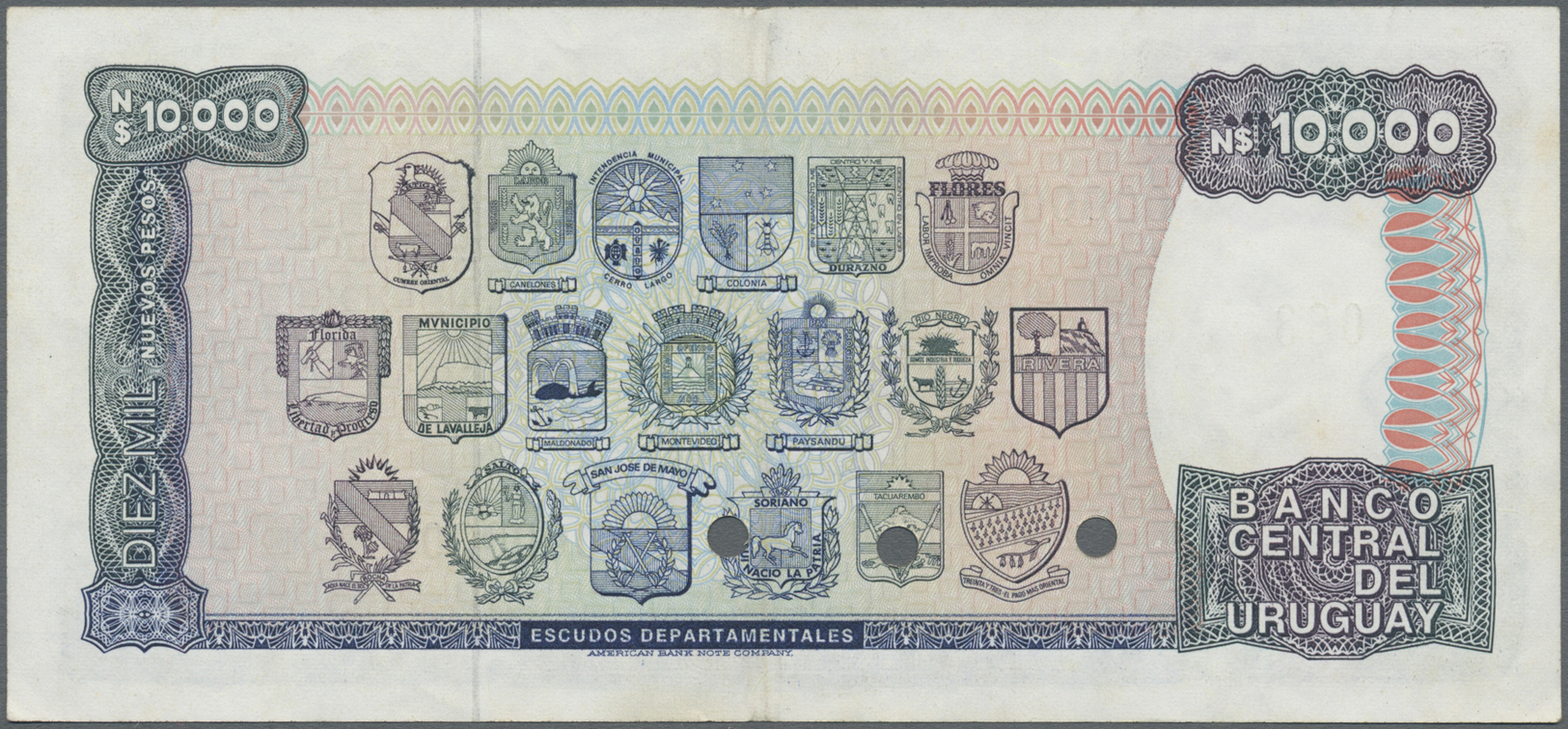 03479 Uruguay: 10.000 Pesos ND Specimen P. 67s With Light Center Bend In Condition: XF+ To AUNC. - Uruguay