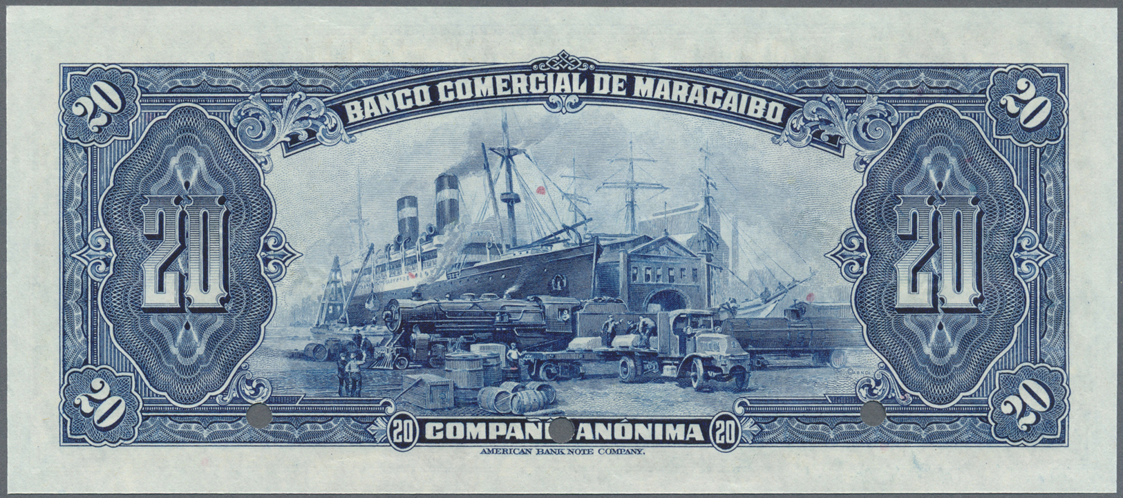 03490 Venezuela: Banco Comercial De Maracaibo 20 Bolivares Specimen Without Signatures And Date (1929), P.S177s With Red - Venezuela