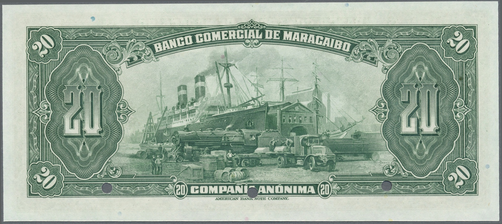 03491 Venezuela: Banco Comercial De Maracaibo 20 Bolivares Specimen Without Signatures And Date (1933-34), P.S182s With - Venezuela