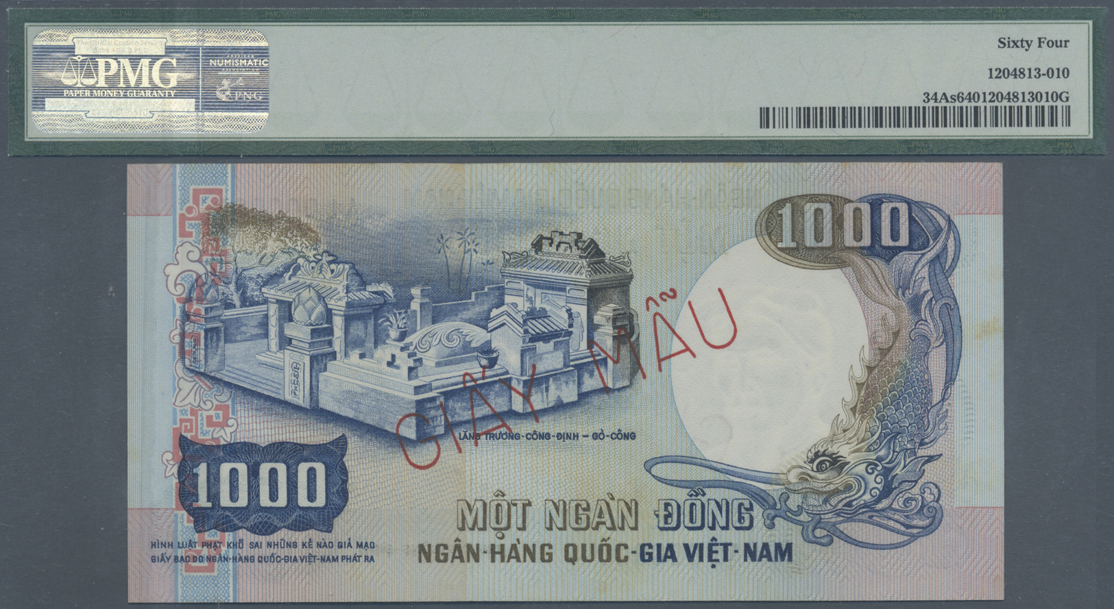 03494 Vietnam: 1000 Dong ND(1975) Specimen P. 34As, PMG Graded 64 Choice UNC. - Viêt-Nam