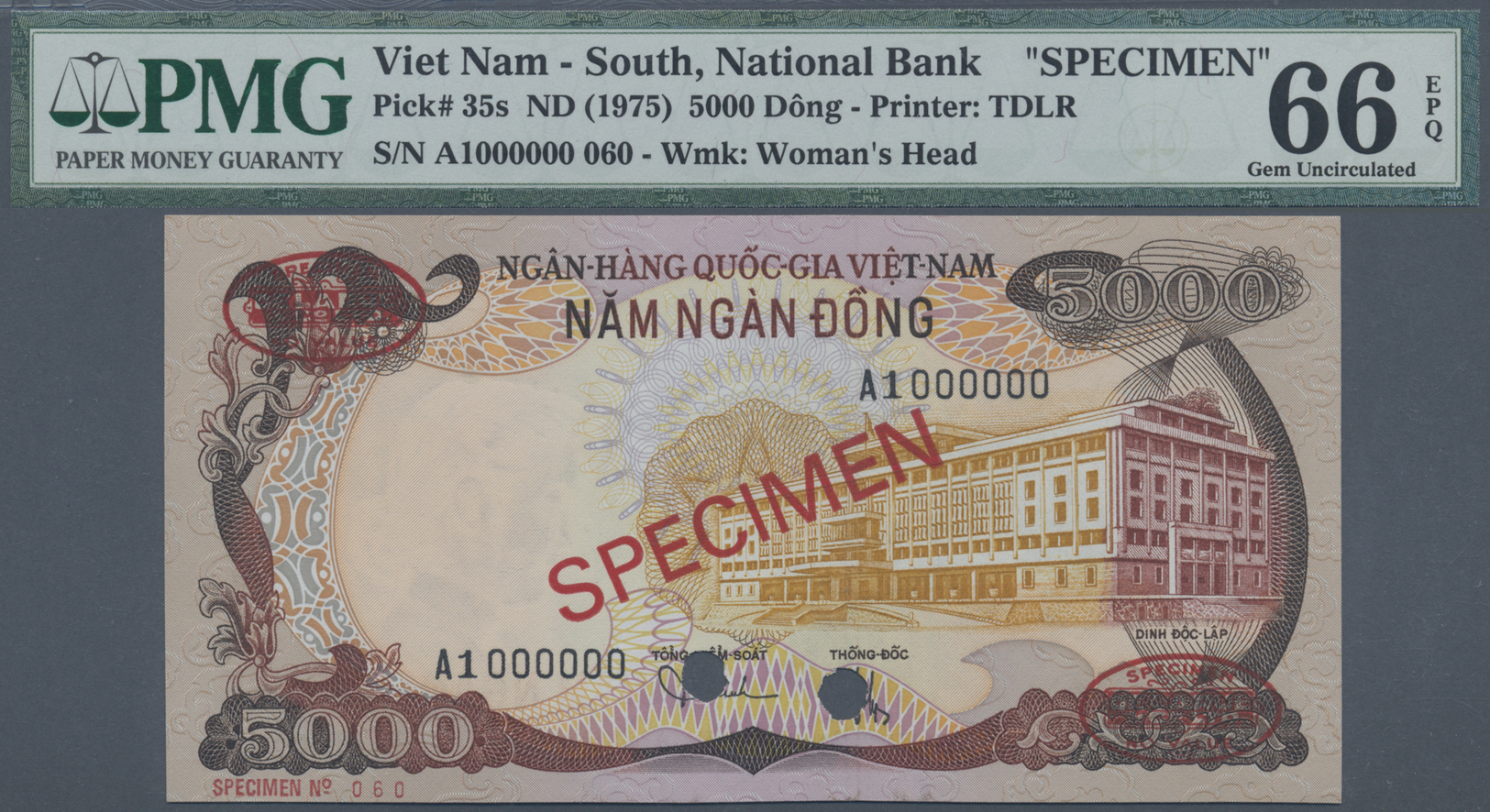 03499 Vietnam: Set Of 2 Speicmen Notes Containing 5000 And 10.000 Dong ND(1975) P. 35s, 36s, Both PMG Graded 66 Gem UNC - Viêt-Nam